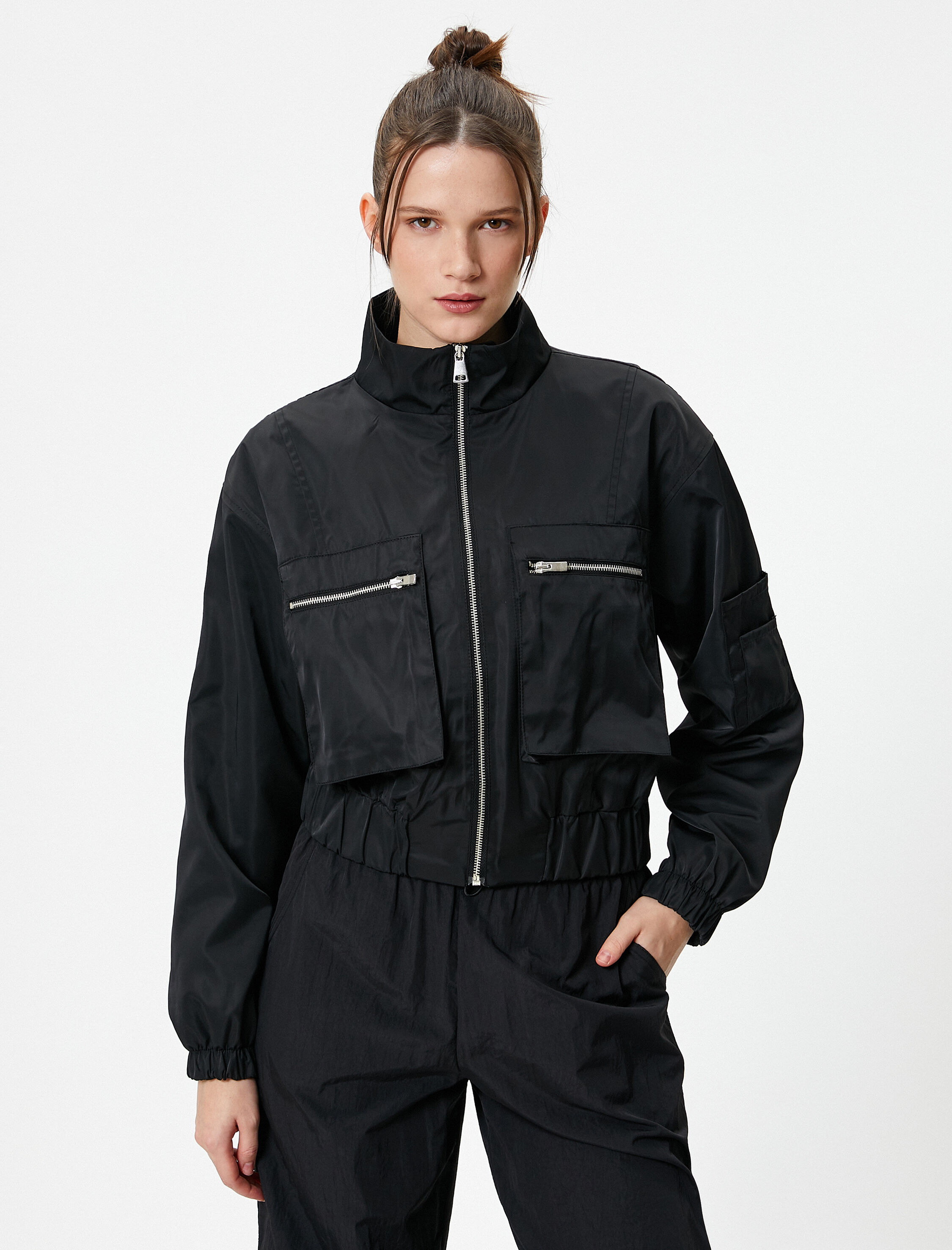   Bomber Ceket Fermuarlı Dik Yaka Cepli