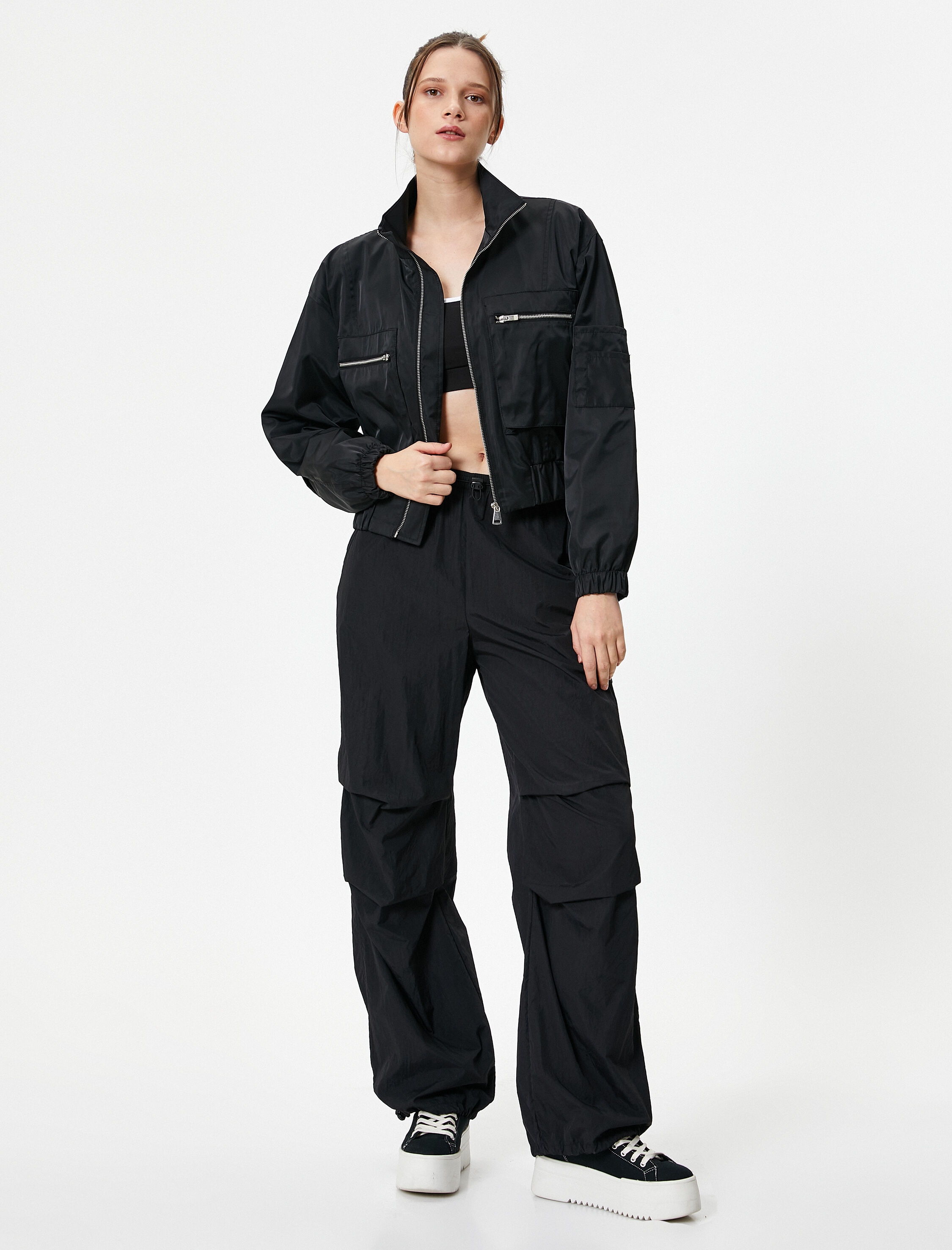   Bomber Ceket Fermuarlı Dik Yaka Cepli