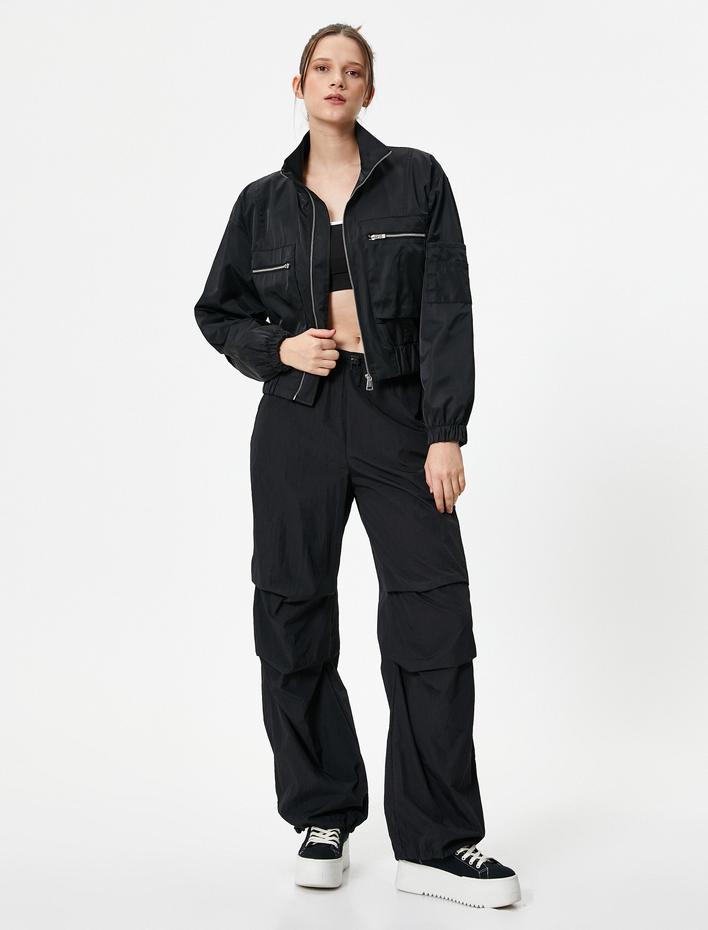  Bomber Ceket Fermuarlı Dik Yaka Cepli