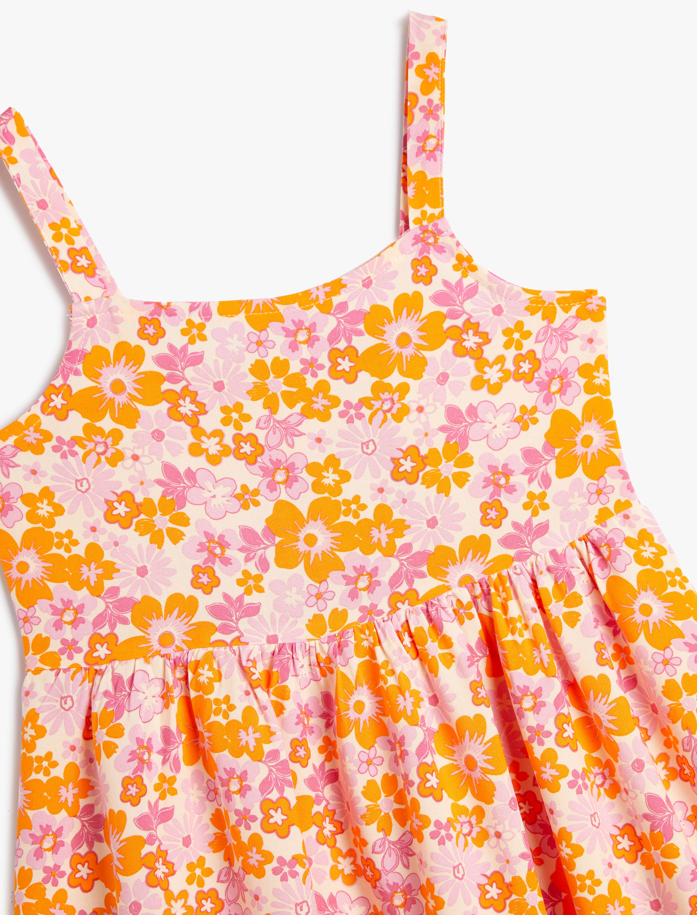  Kız Çocuk Çiçekli Elbise Askılı Arkası Fermuarlı Viskon Kumaş