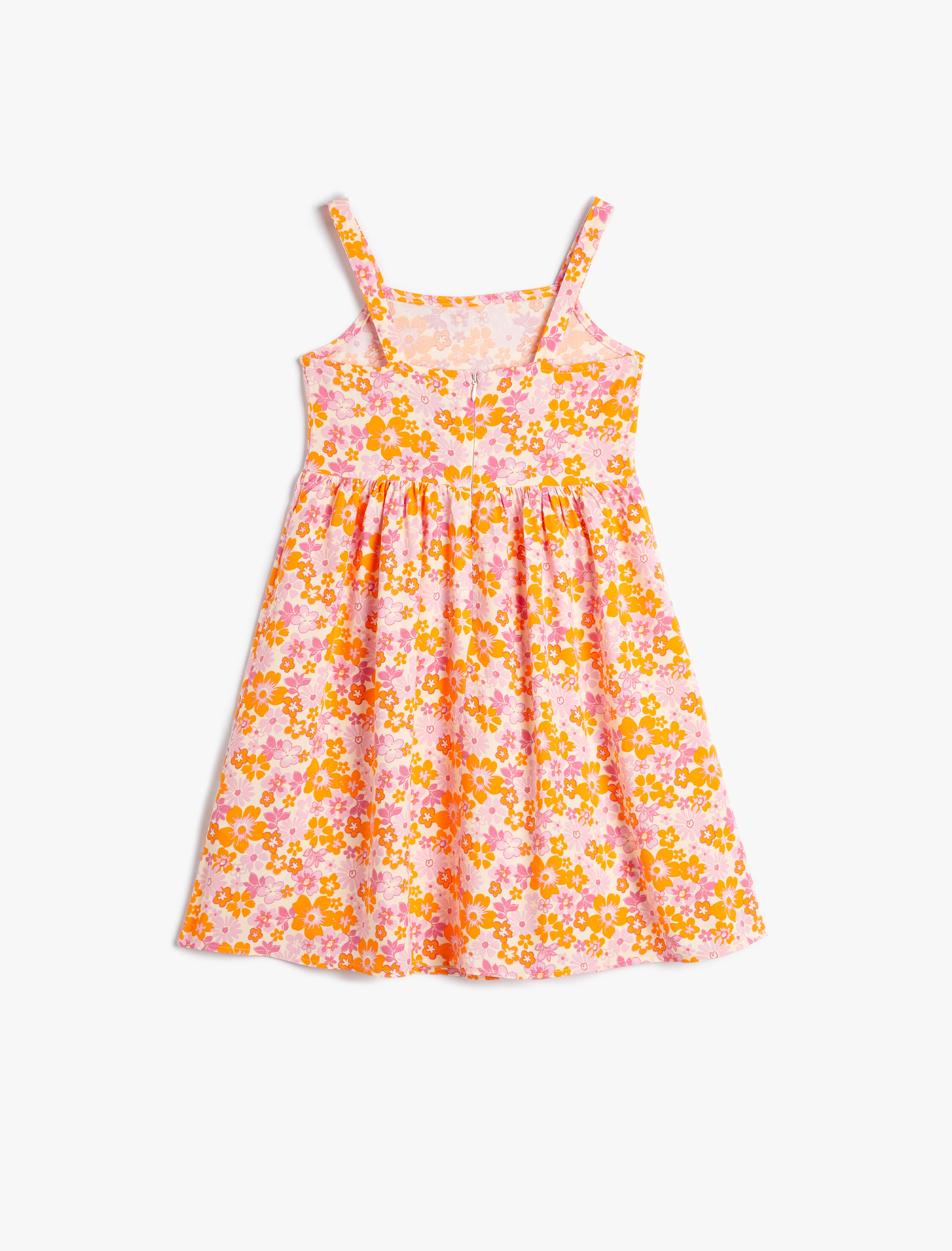  Kız Çocuk Çiçekli Elbise Askılı Arkası Fermuarlı Viskon Kumaş