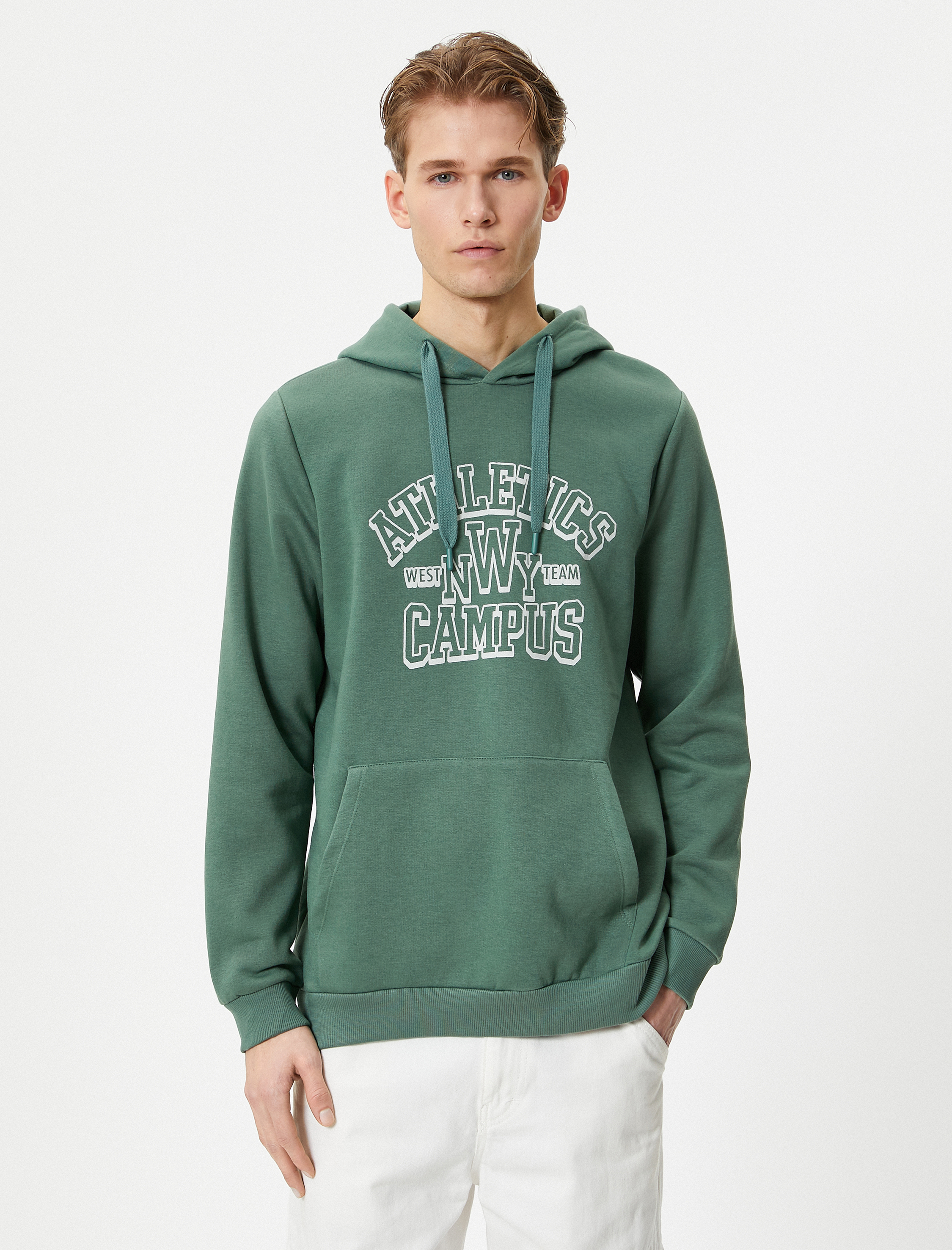 Kolej Baskılı Hoodie Kapşonlu Kanguru Cep Detaylı Şardonlu