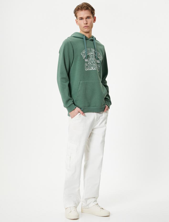  Kolej Baskılı Hoodie Kapşonlu Kanguru Cep Detaylı Şardonlu