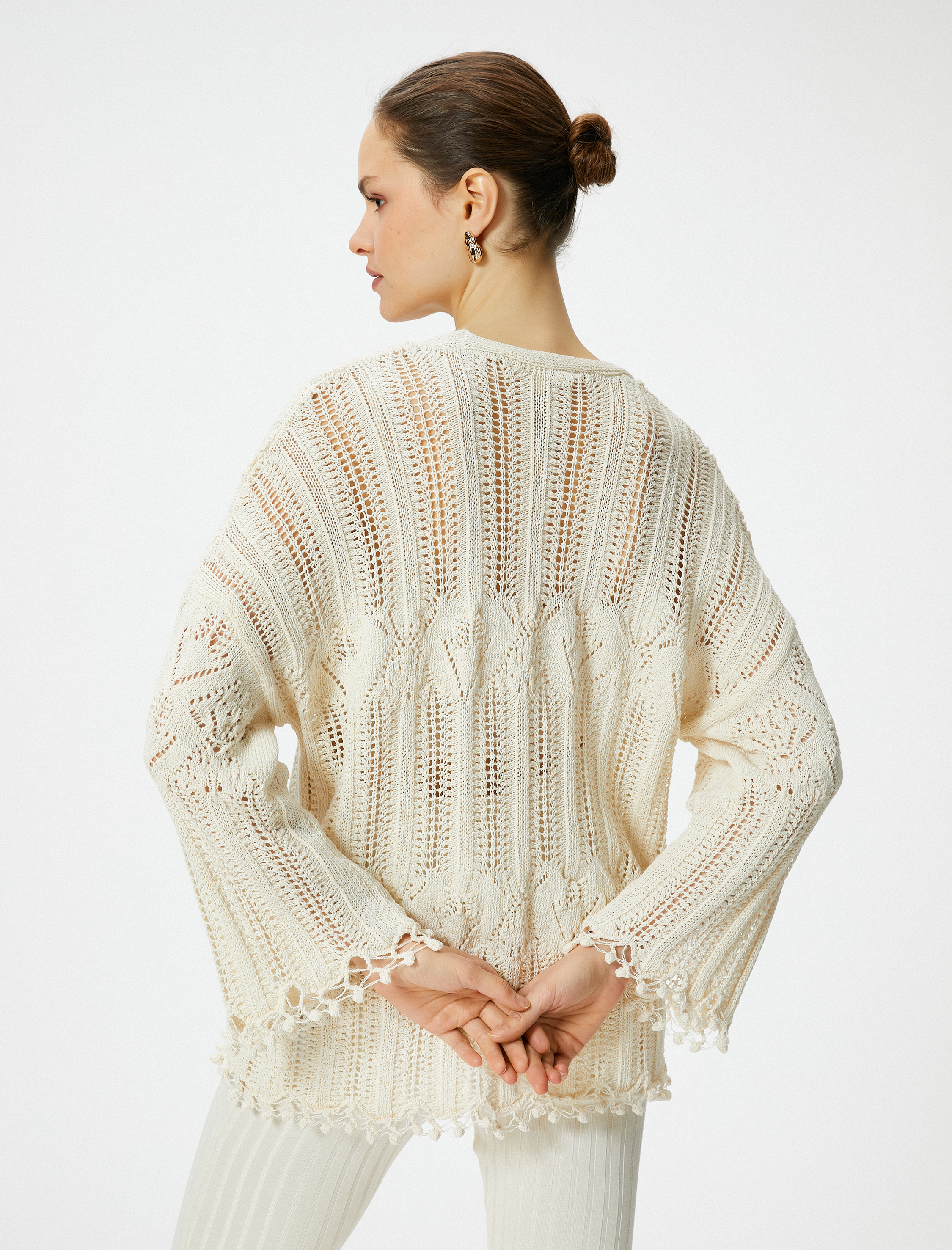   Ajurlu Kazak V Yaka Uzun Kollu