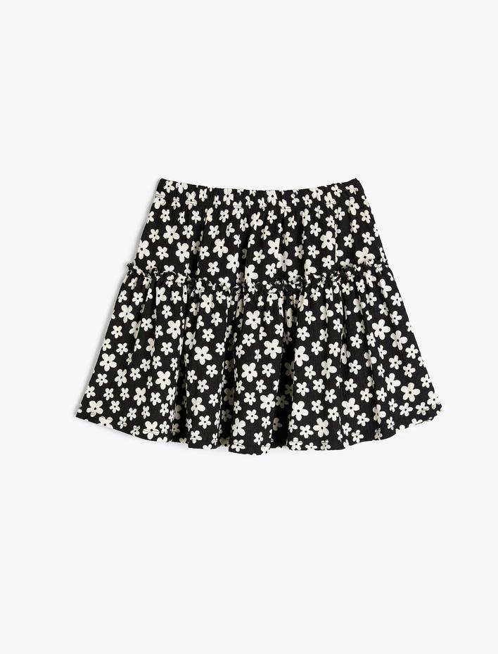 Kız Çocuk Çiçekli Mini Etek Beli Lastikli Fırfırlı