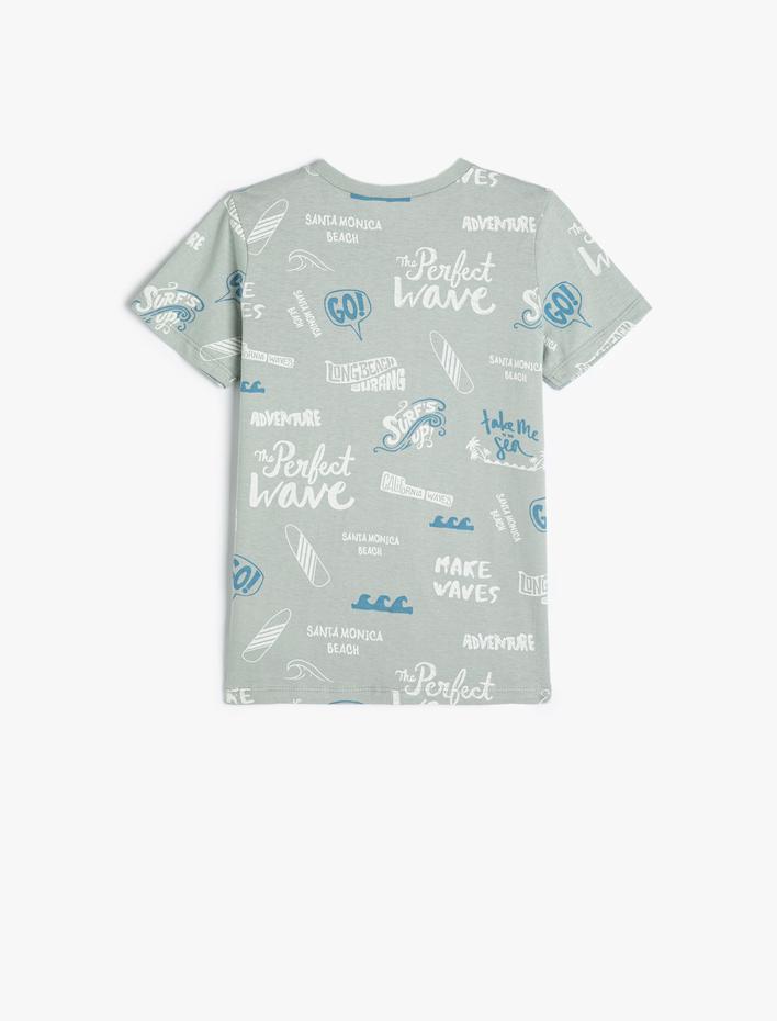 Erkek Çocuk Tişört Sörf Baskılı Kısa Kollu Bisiklet Yaka Pamuklu