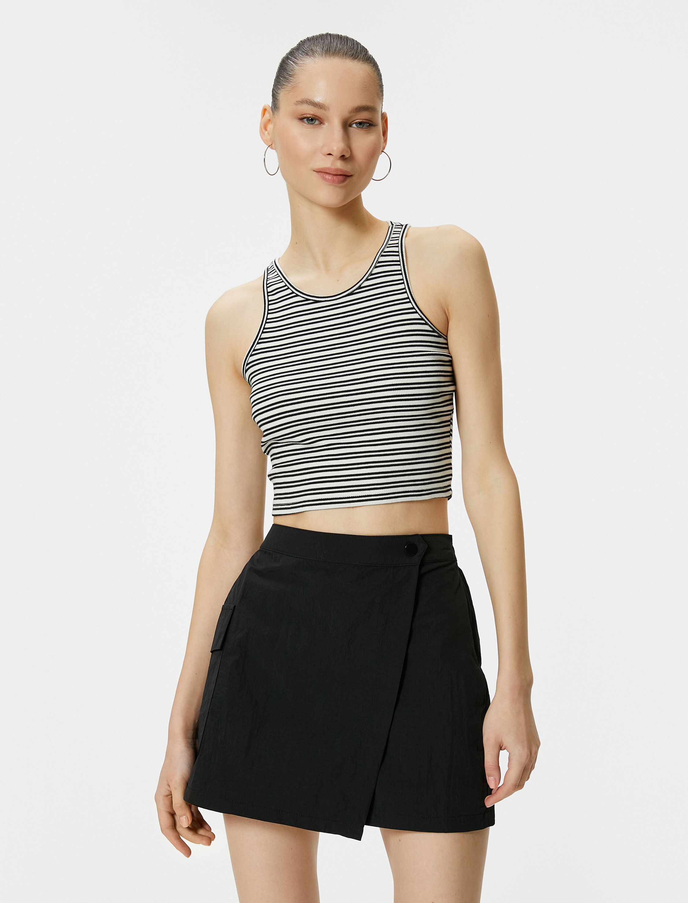   Halter Yaka Atlet Crop Baskılı Pamuklu