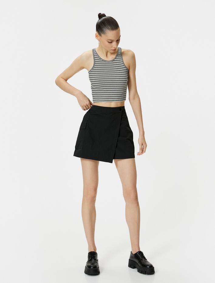  Halter Yaka Atlet Crop Baskılı Pamuklu