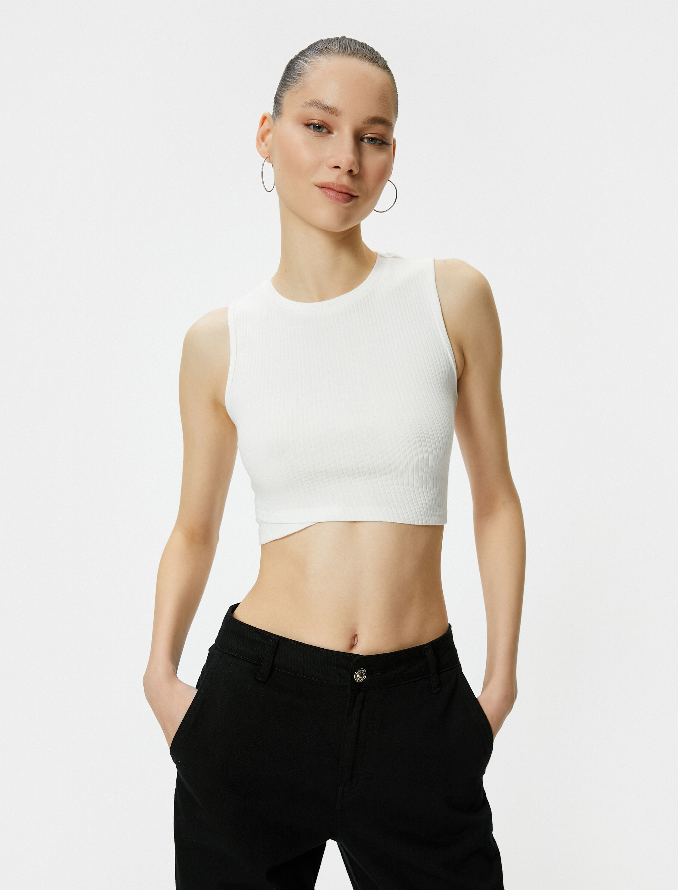   Basic Crop Atlet Baskılı Bisiklet  Yaka Pamuklu