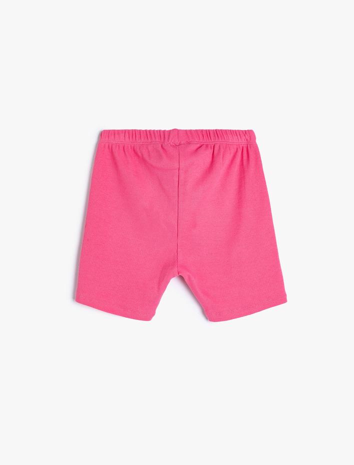 Kız Çocuk Basic Kısa Tayt Dokulu Beli Lastikli Pamuklu