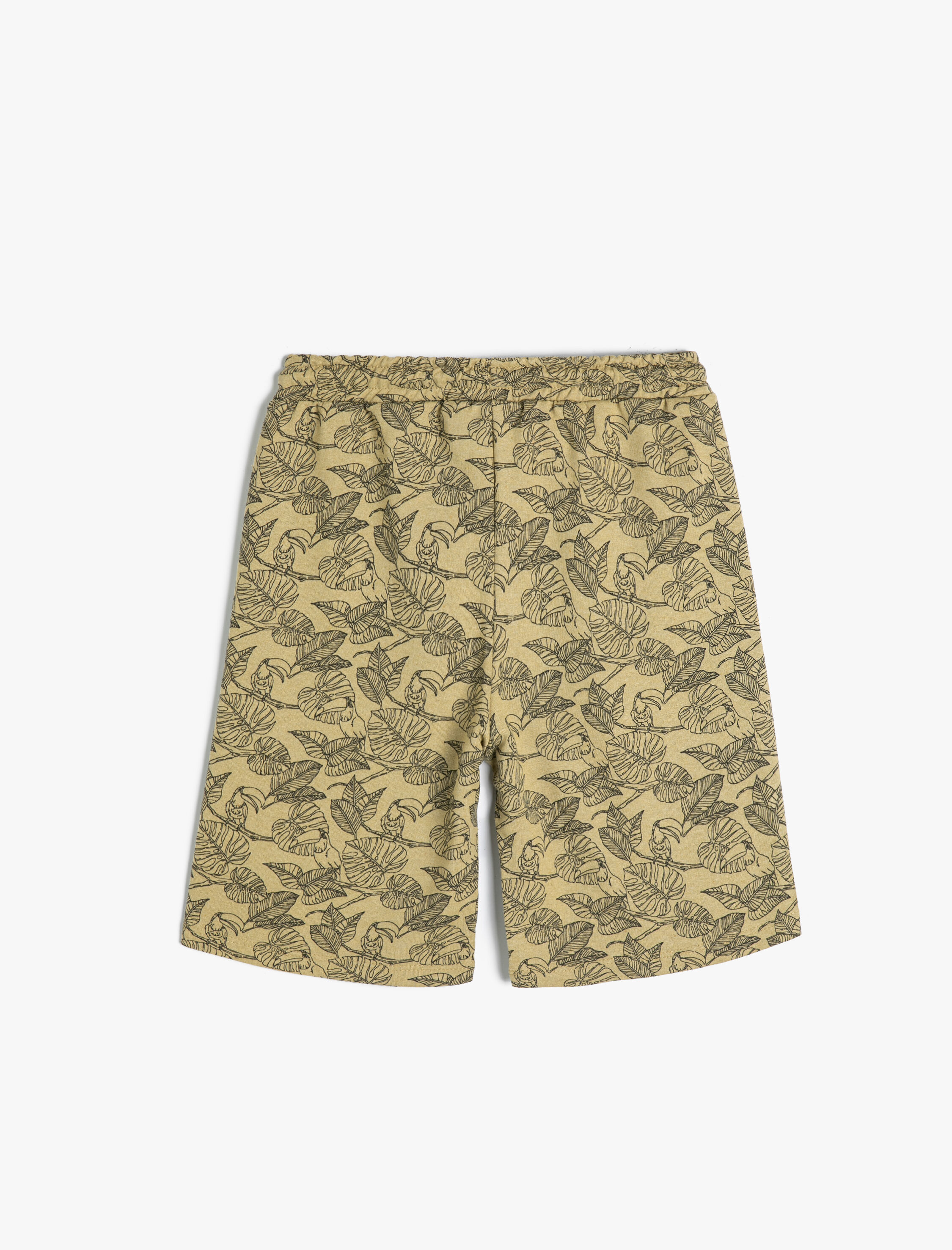  Erkek Çocuk Bermuda Şort Beli Bağlamalı Cepli Yaprak Desenli