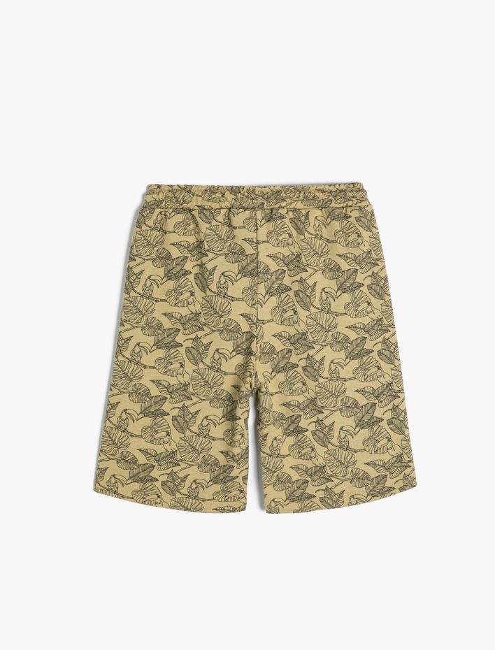 Erkek Çocuk Bermuda Şort Beli Bağlamalı Cepli Yaprak Desenli