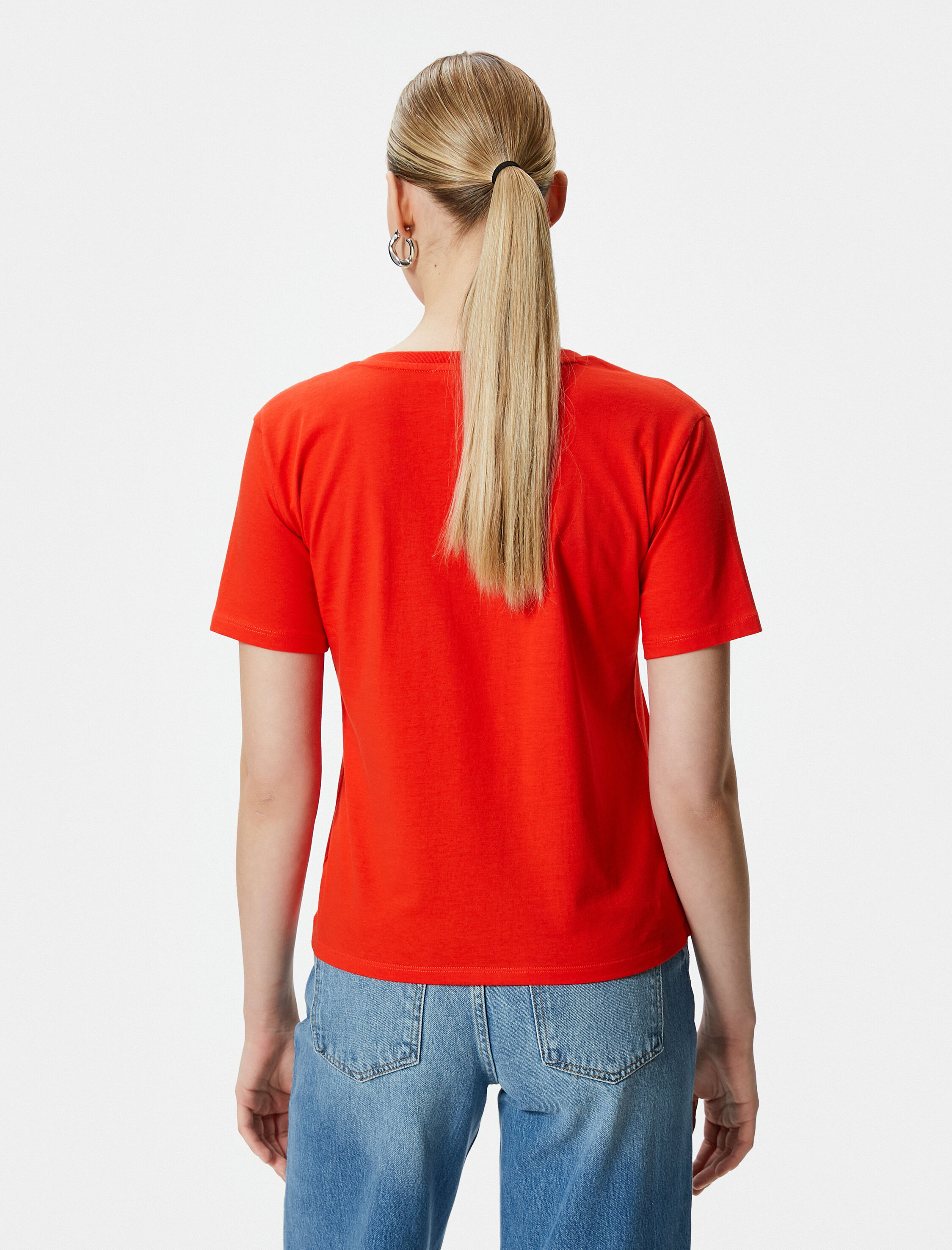   V Yaka Basic Tişört Kısa Kollu Pamuklu