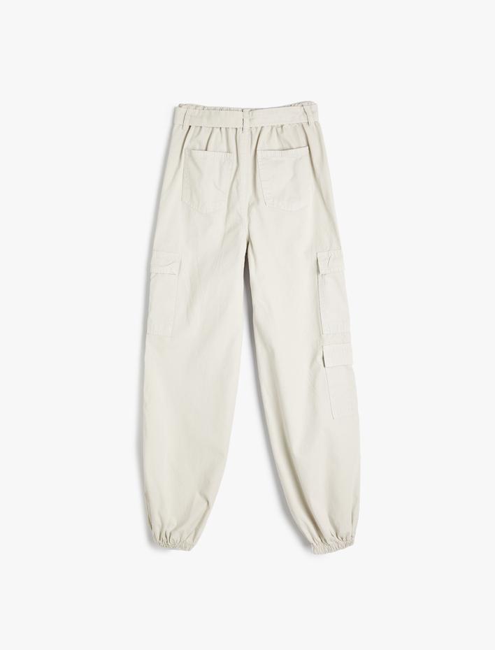 Kız Çocuk Paraşüt Pantolon Kargo Cepli Kemerli Pamuklu