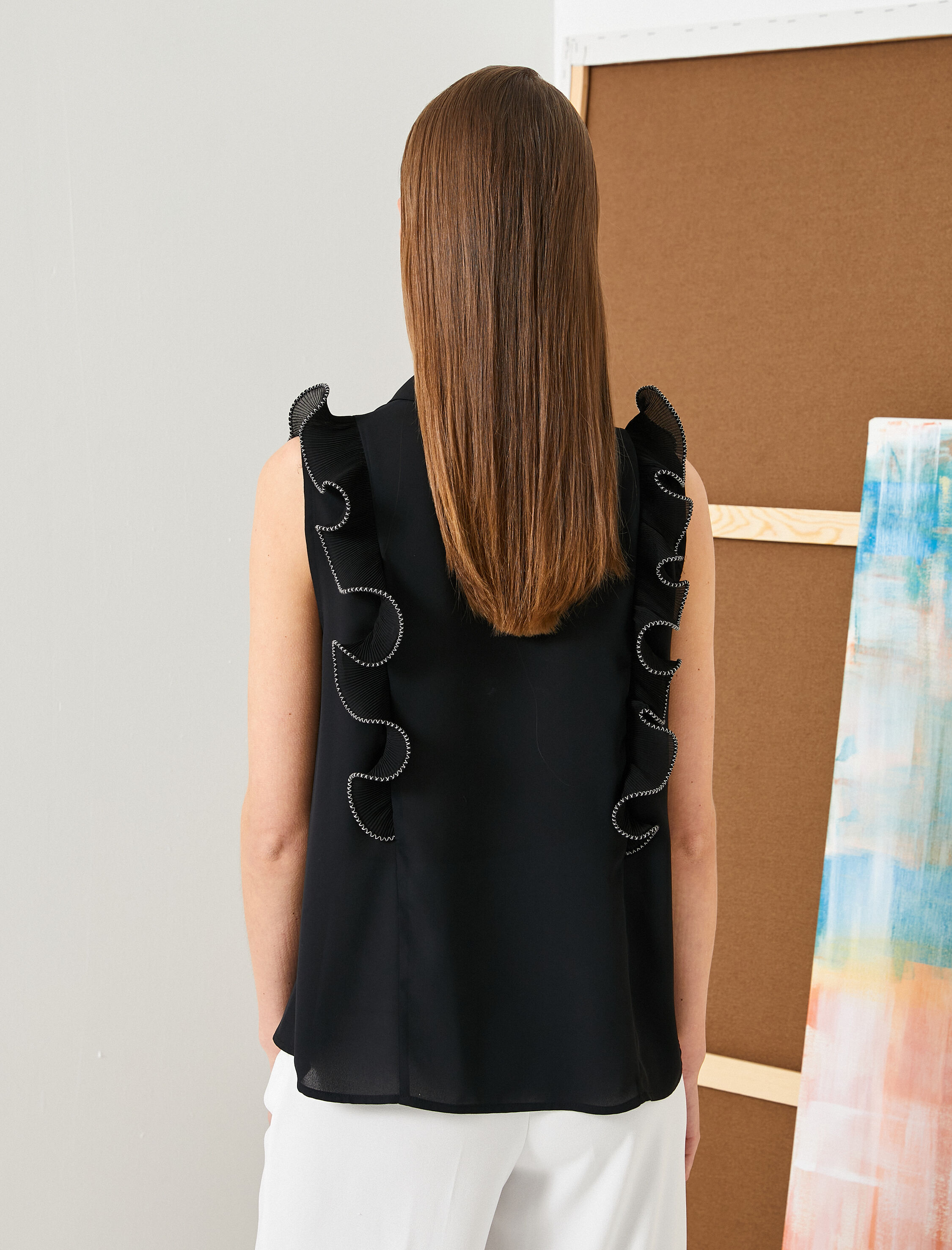   Kolsuz Gömlek Fırfırlı Düğmeli Klasik Yaka