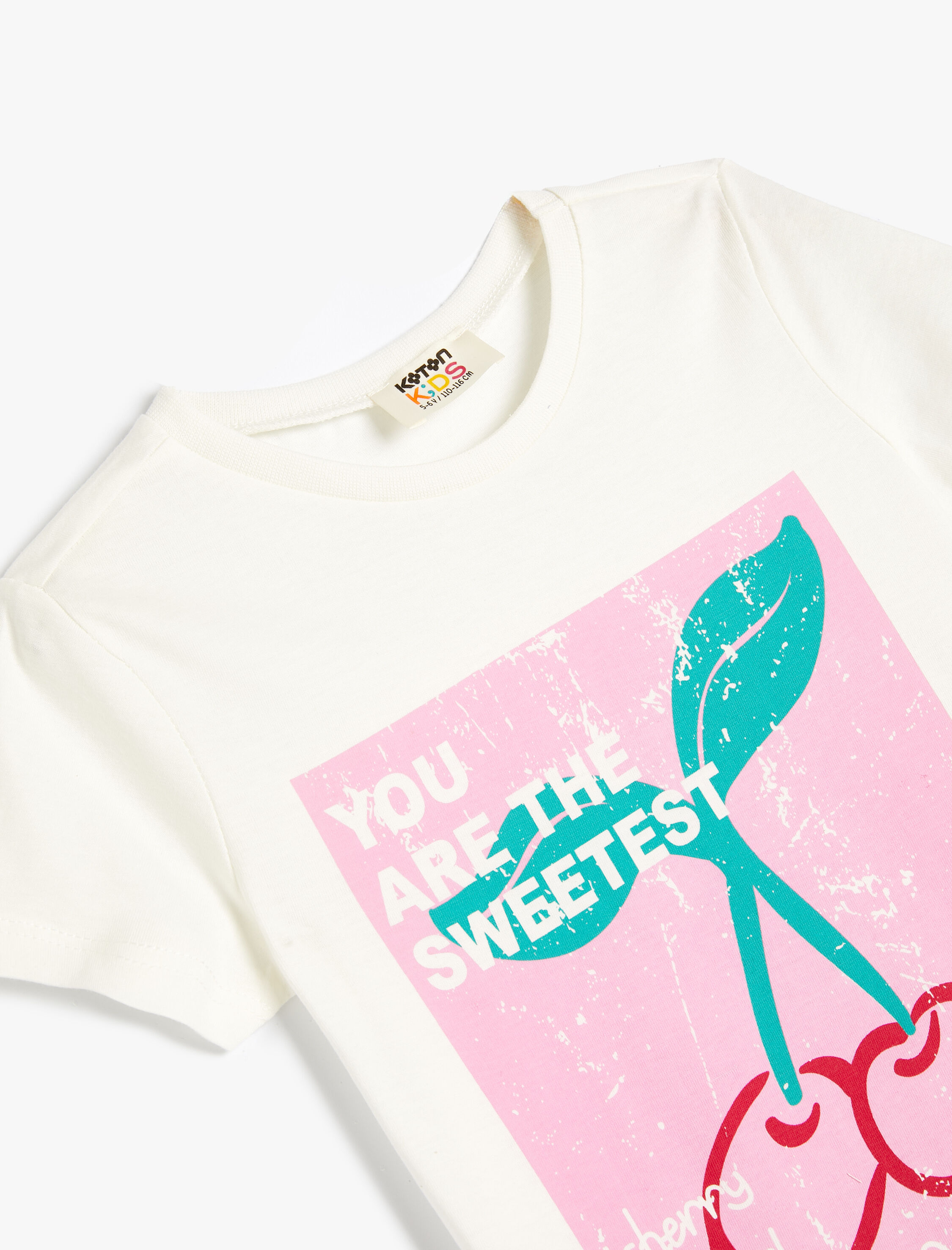  Kız Çocuk Tişört Kirazlı Baskılı Kısa Kollu Yuvarlak Yaka Pamuklu