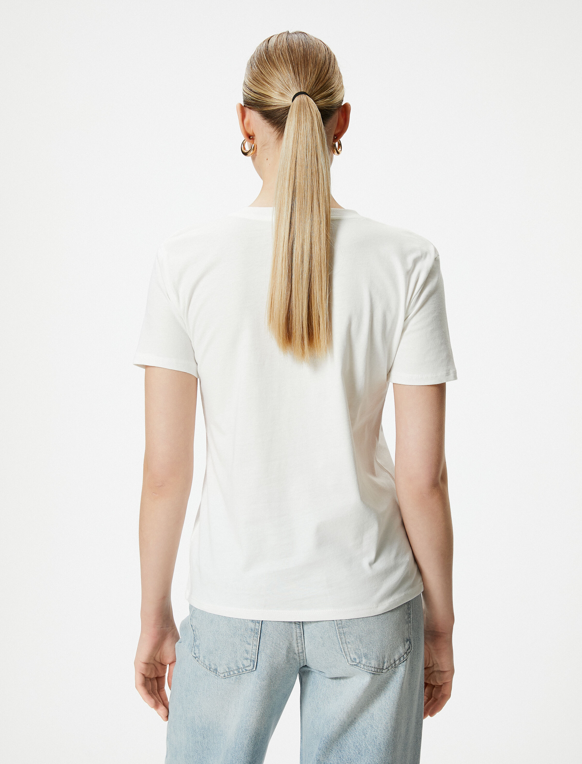   Baskılı Tişört Kısa Kollu Bisiklet Yaka Pamuklu