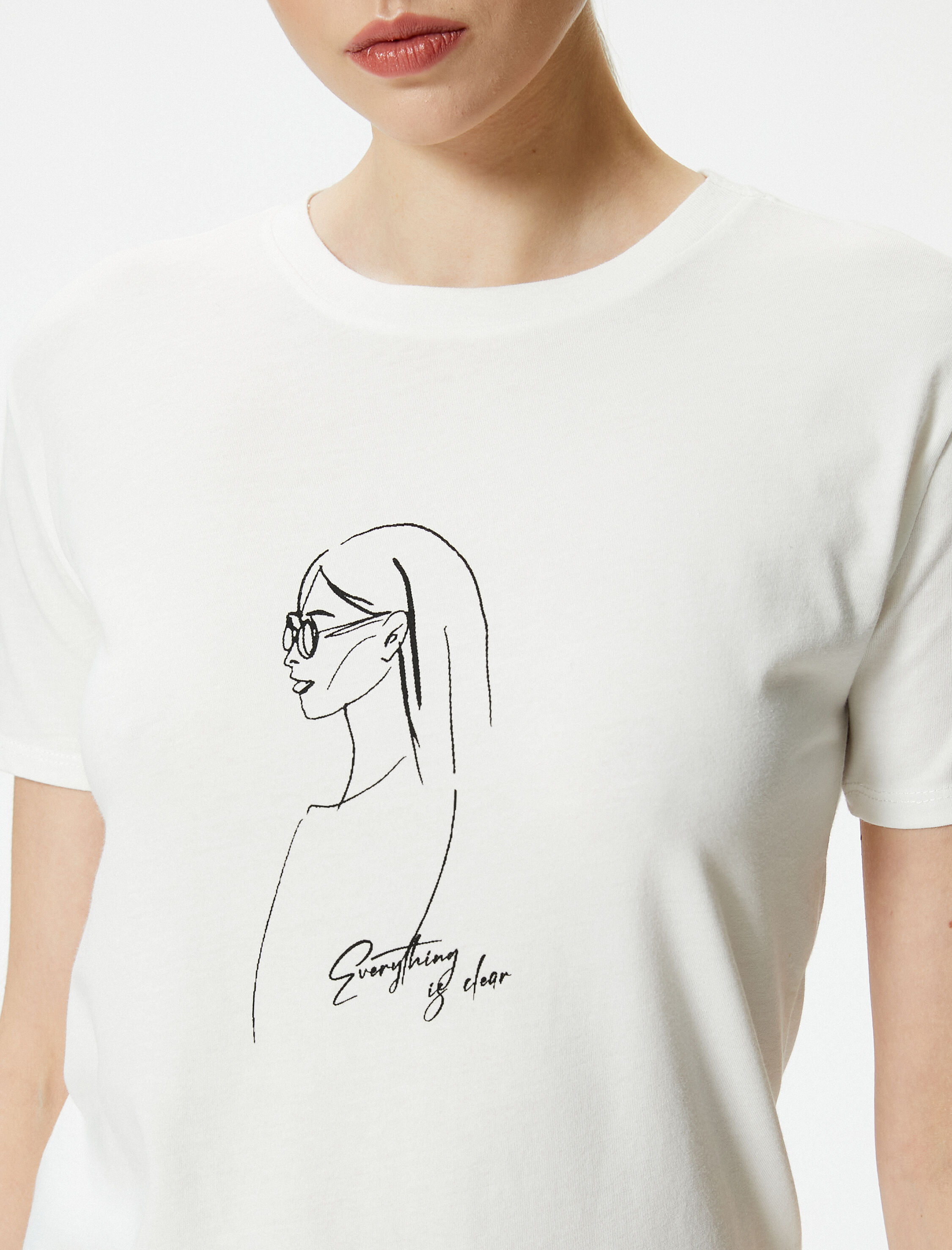   Baskılı Tişört Kısa Kollu Bisiklet Yaka Pamuklu