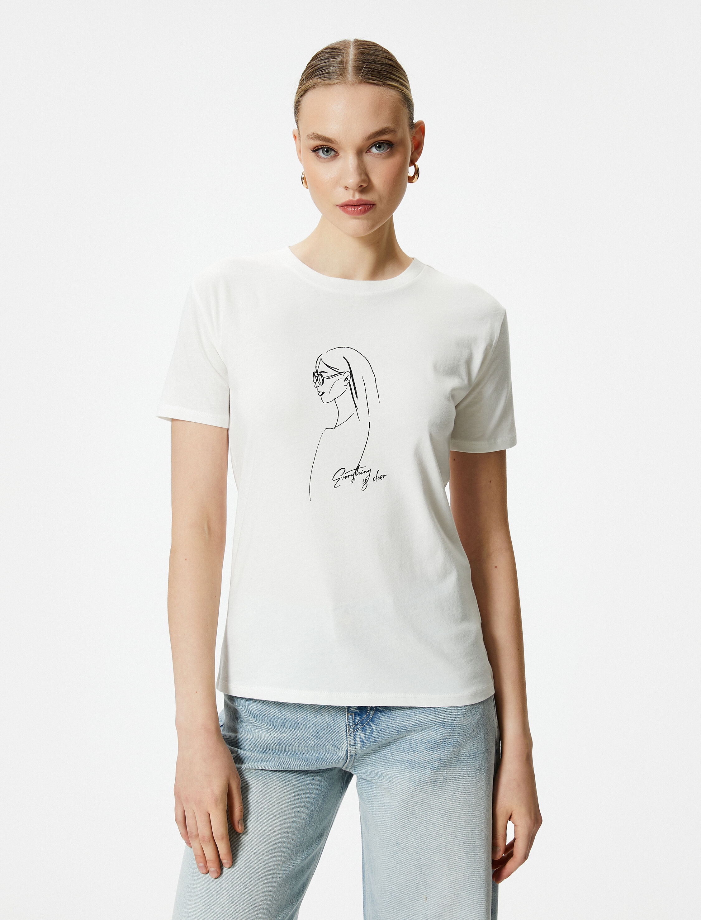   Baskılı Tişört Kısa Kollu Bisiklet Yaka Pamuklu