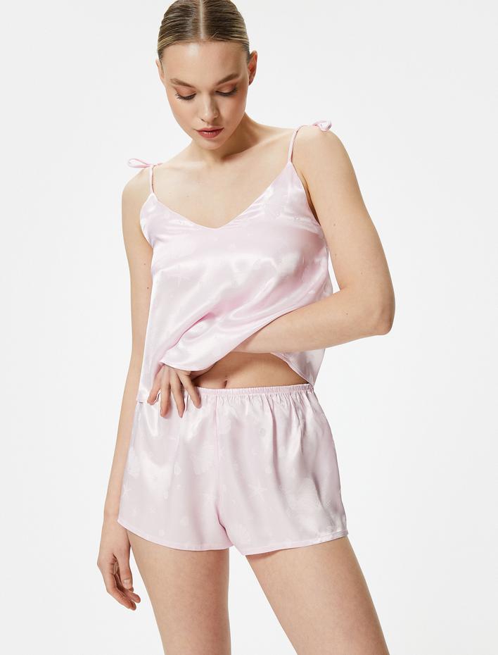  Saten Pijama Altı Şort Beli Lastikli