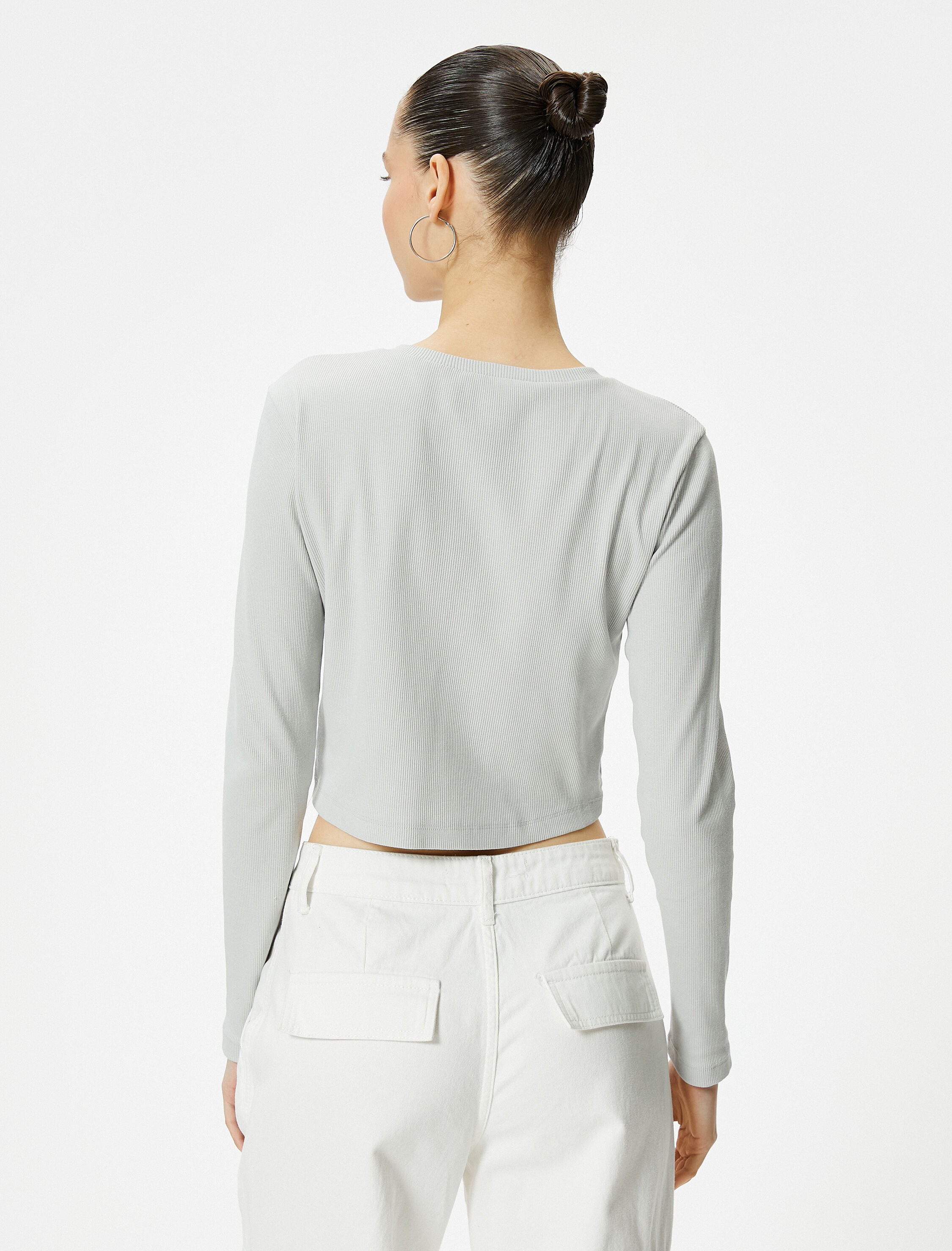   Uzun Kollu Tişört Kayık Yaka Baskılı Pamuklu