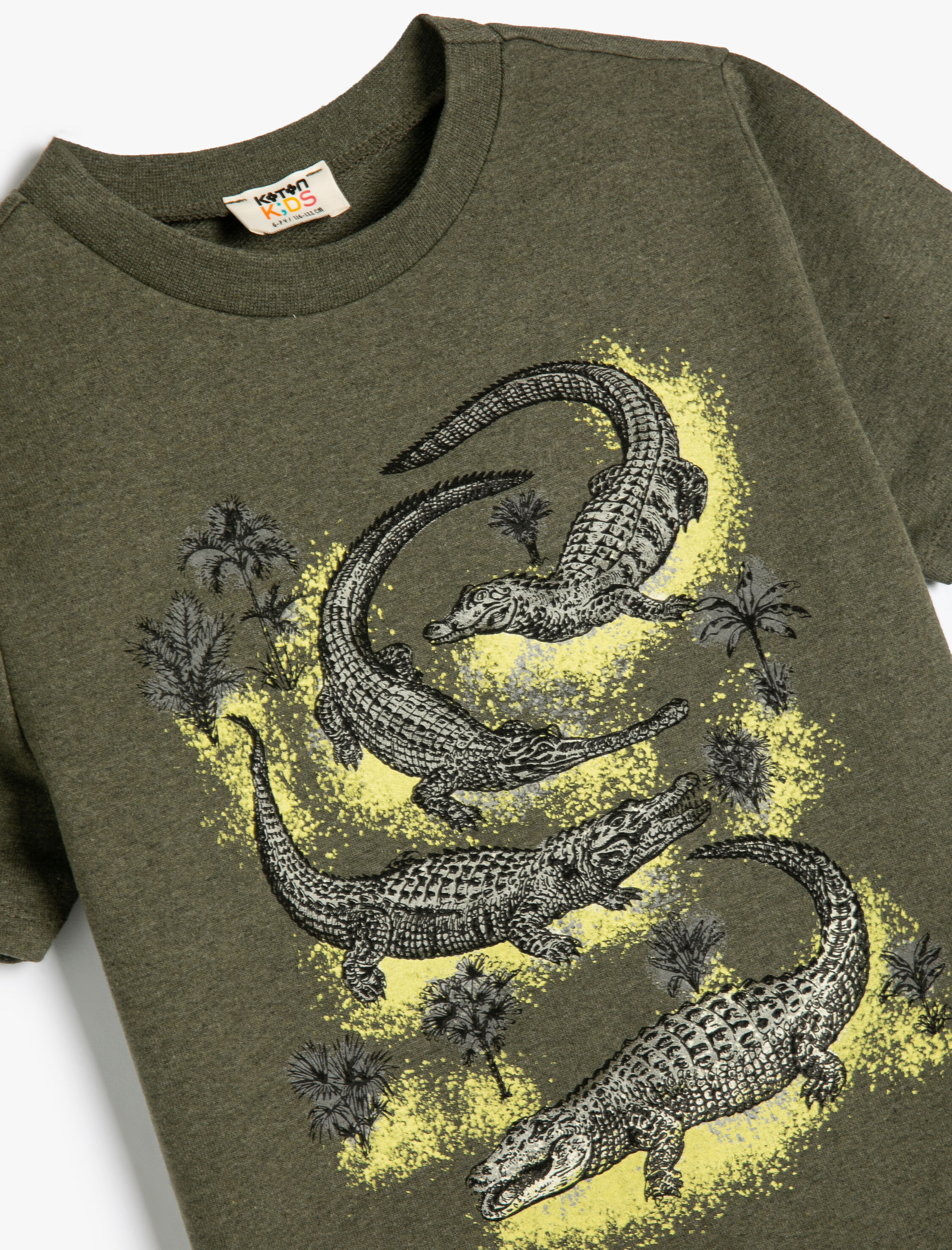  Erkek Çocuk Tişört Timsah Baskılı Kısa Kollu Bisiklet Yaka