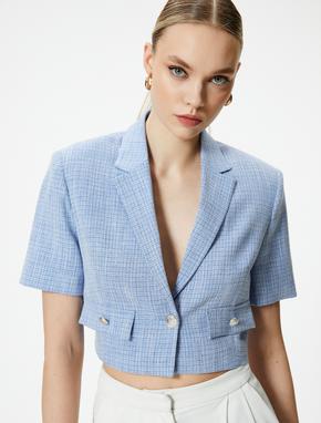 Crop Blazer Ceket Kısa Kollu Kapaklı Cepli