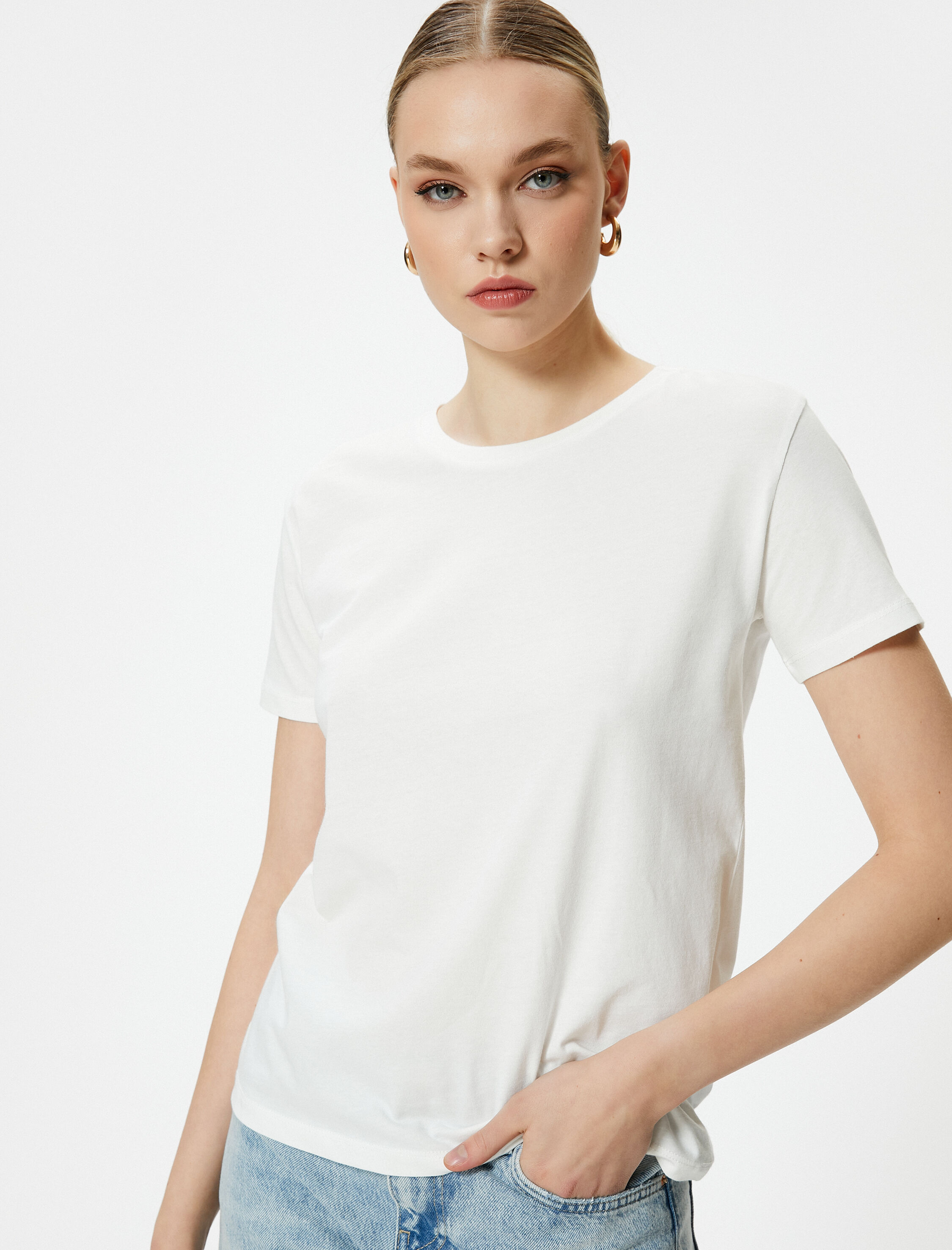   Basic Tişört Bisiklet Yaka Kısa Kollu Pamuklu