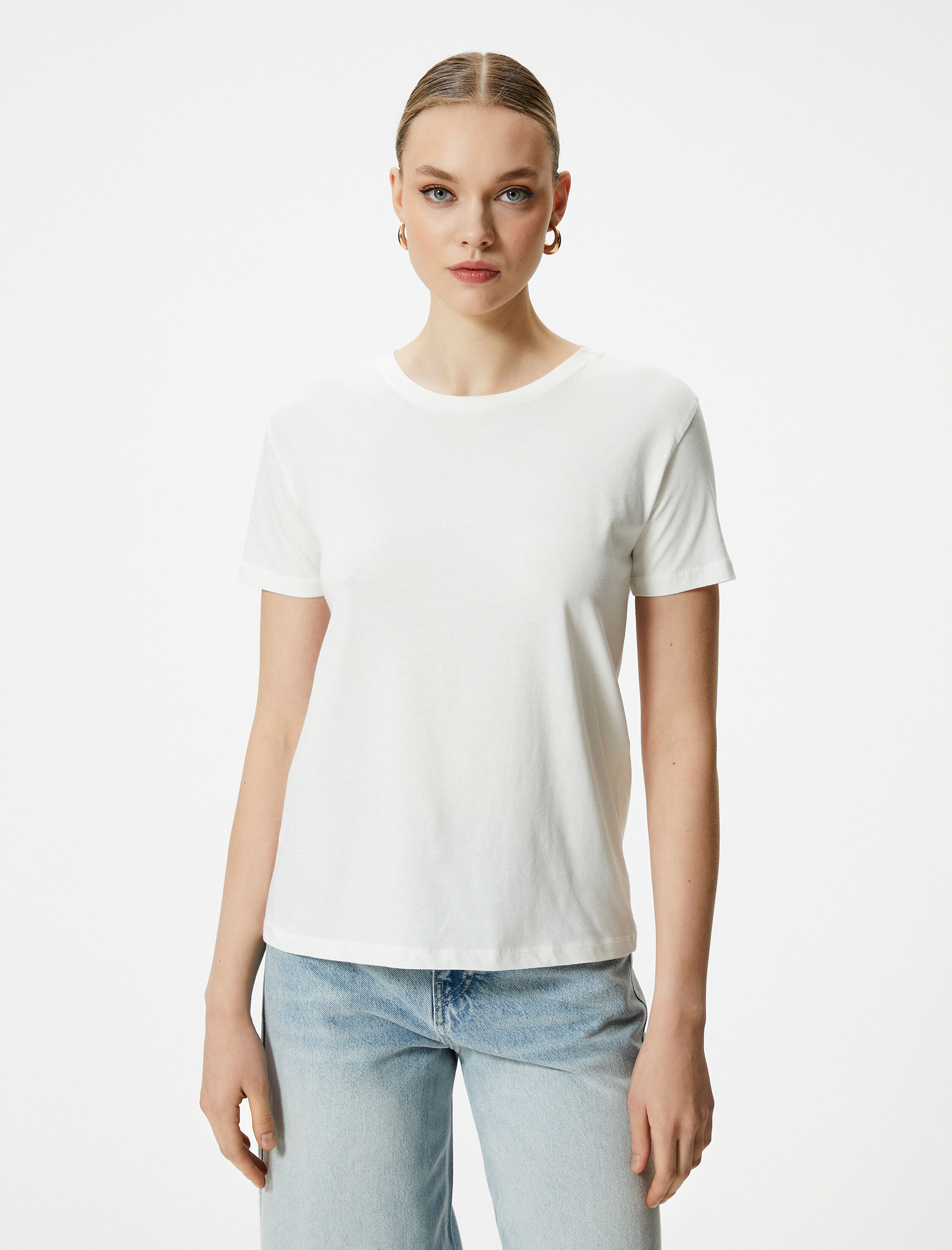   Basic Tişört Bisiklet Yaka Kısa Kollu Pamuklu