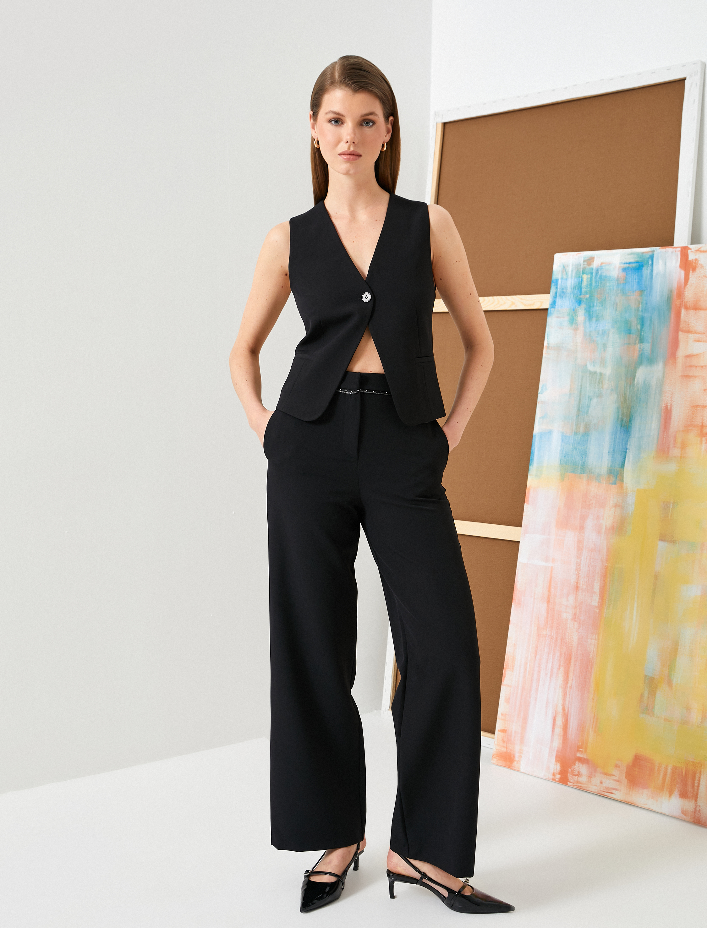   Palazzo Pantolon Cepli Sim İşleme Detaylı