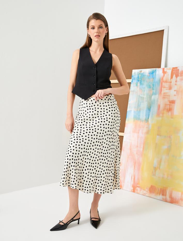  Midi Puantiyeli Etek Kloş Yüksek Bel