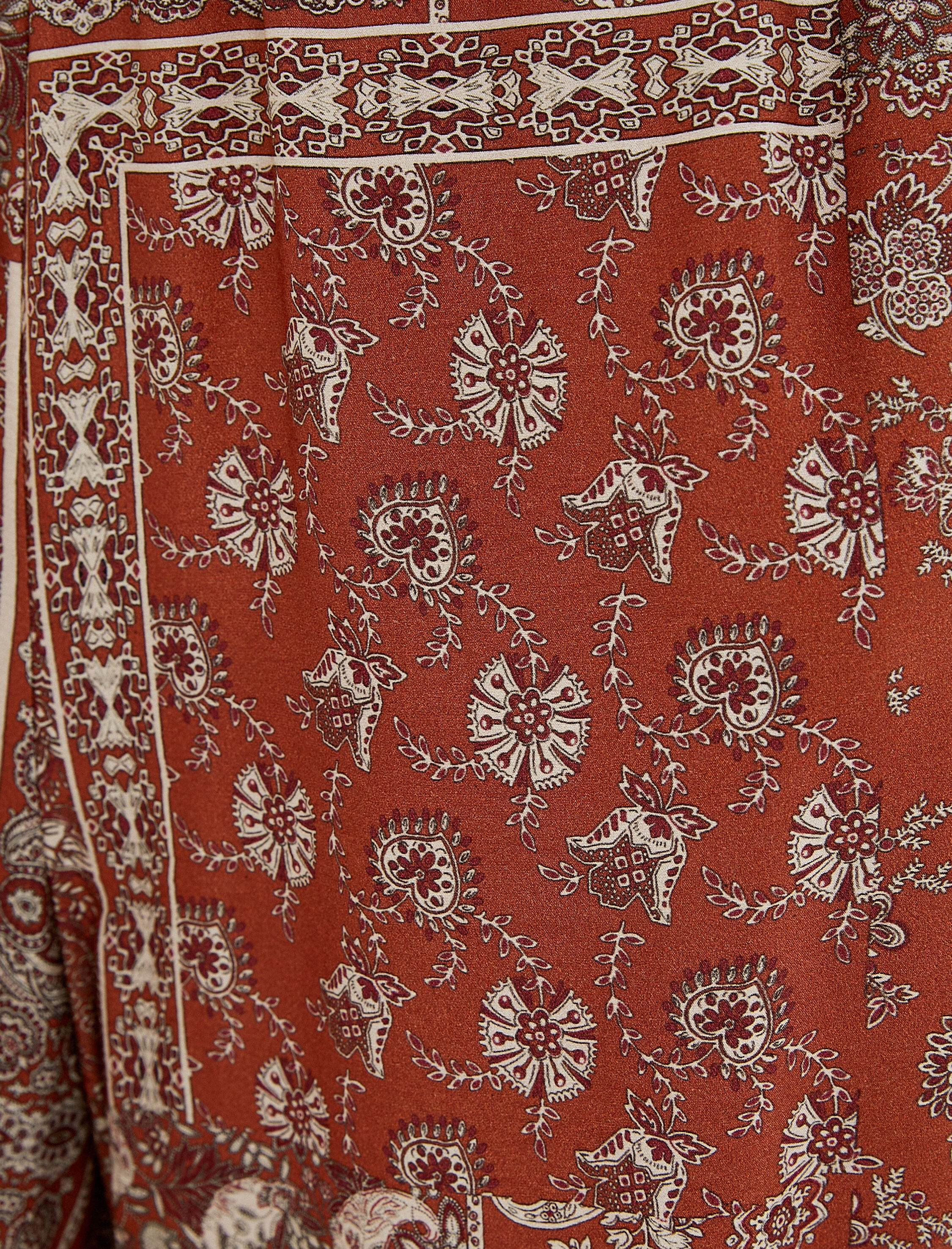   Bol Paça Pantolon Yüksek Bel Lastikli Etnik Desenli Viskon