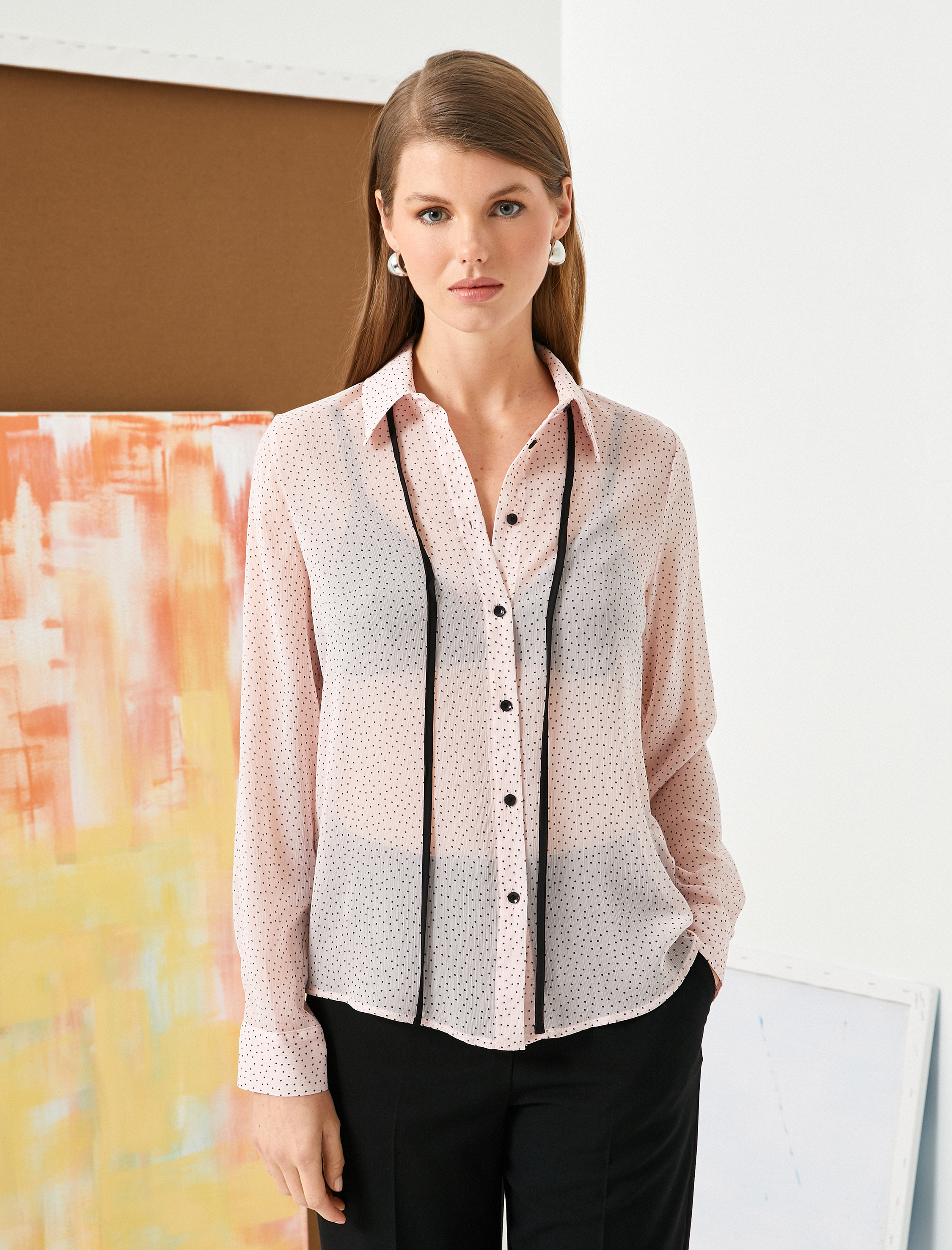   Puantiyeli Gömlek Uzun Kollu Düğmeli Yaka Detaylı