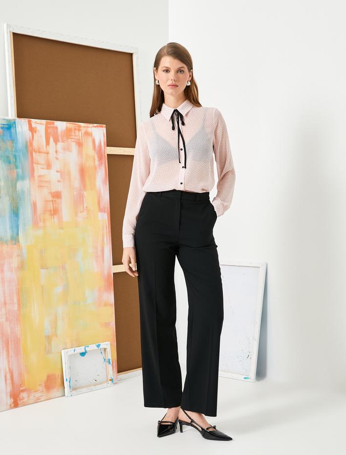  Puantiyeli Gömlek Uzun Kollu Düğmeli Yaka Detaylı