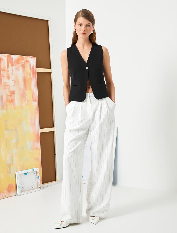  Yelek Fileto Çift Cepli Kruvaze Yaka