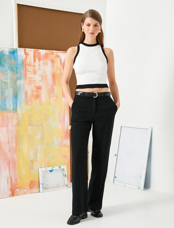  Triko Crop Atlet Renk Kontrastlı Bisiklet Yaka