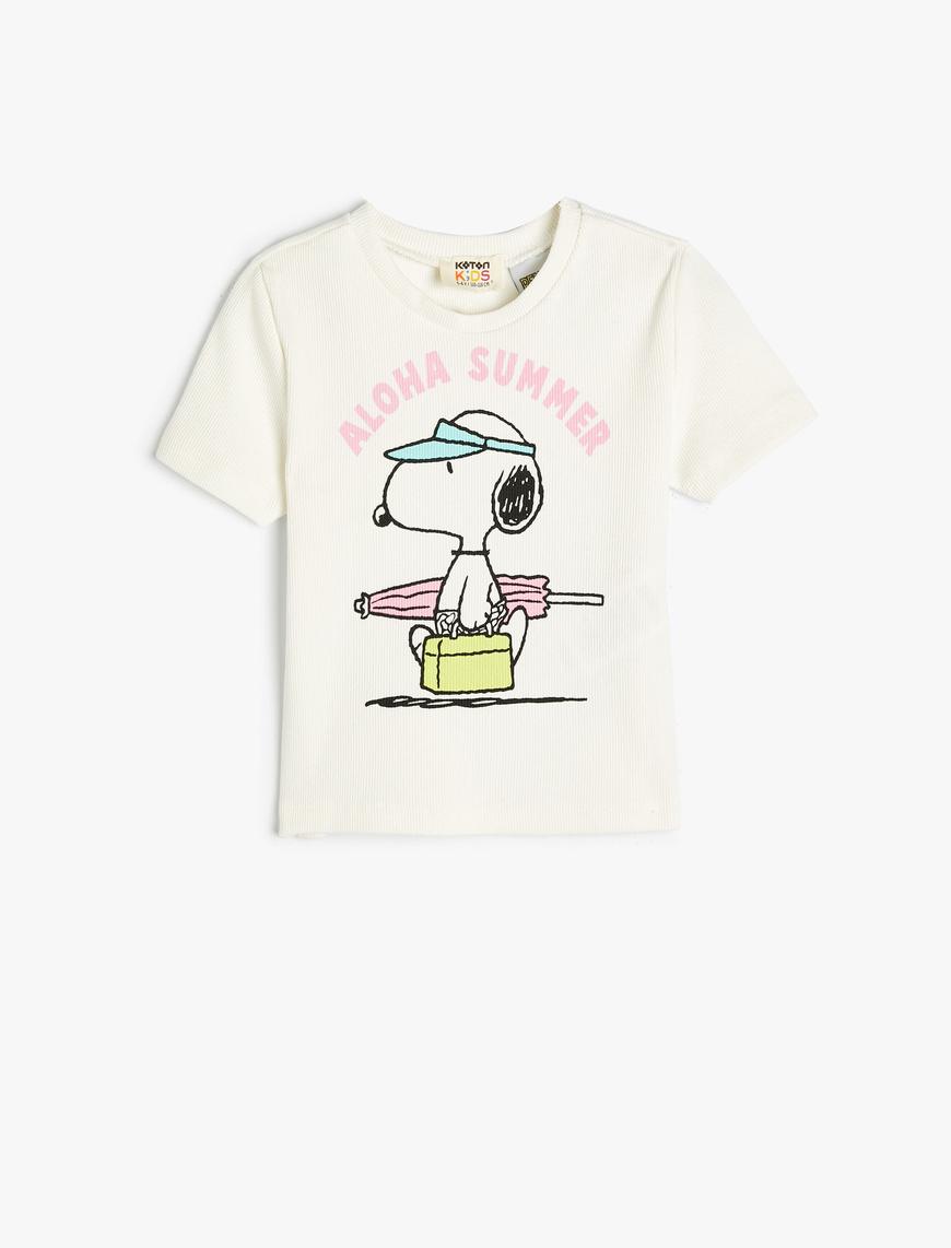  Kız Çocuk Crop Snoopy Tişört Lisanslı Kısa Kollu Bisiklet Yaka Pamuklu