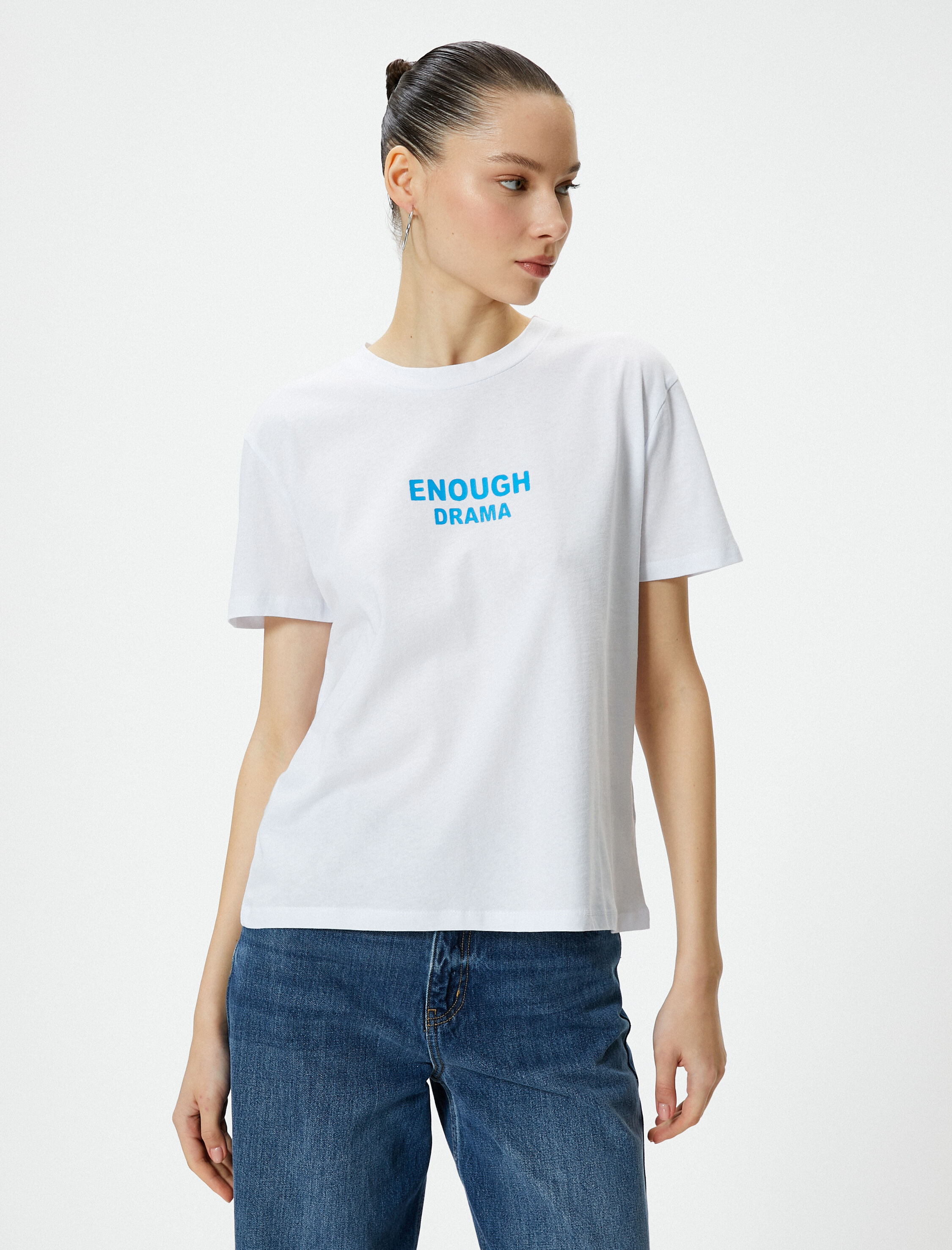   Baskılı Tişört Kısa Kollu Bisiklet Yaka Pamuklu