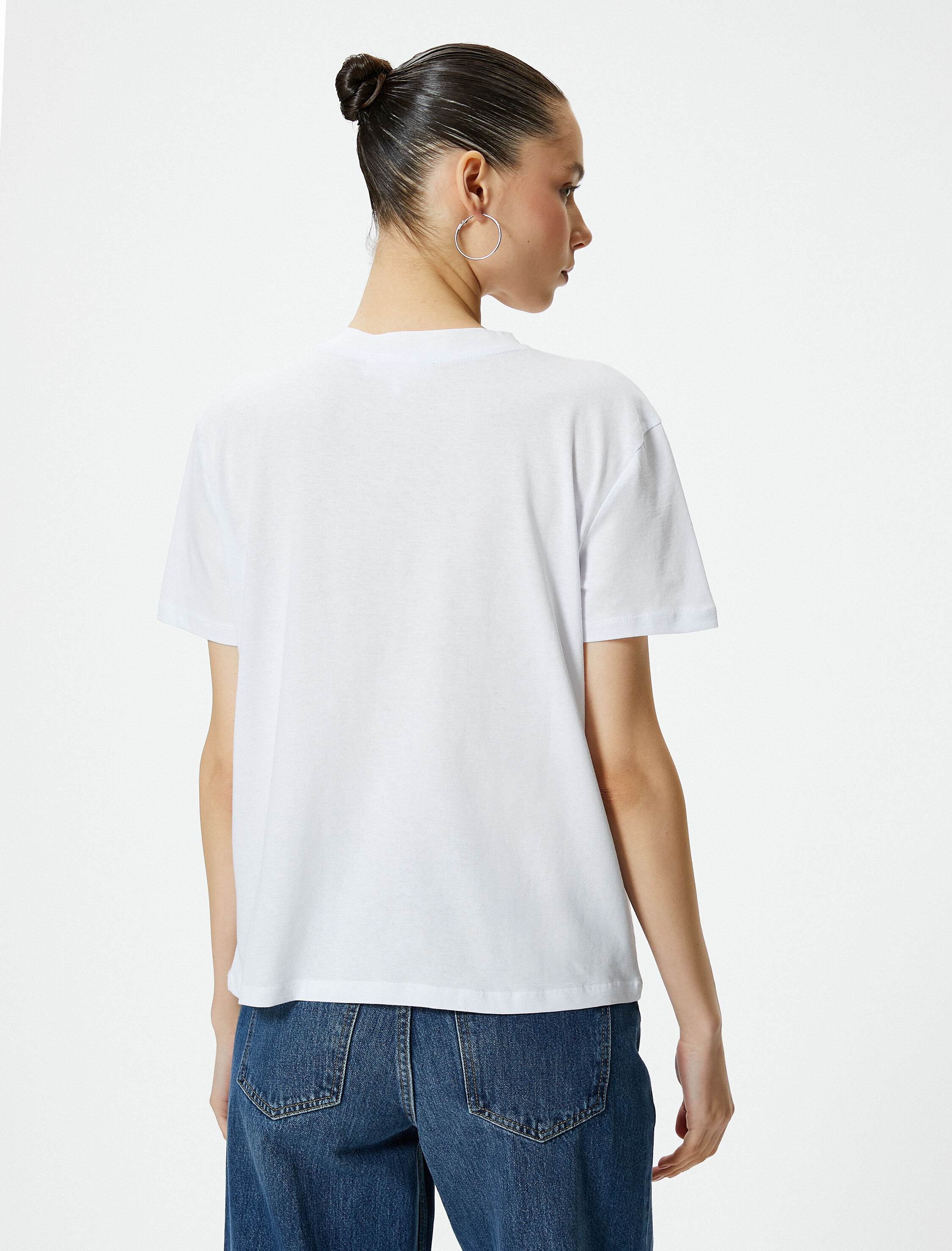   Baskılı Tişört Kısa Kollu Bisiklet Yaka Pamuklu