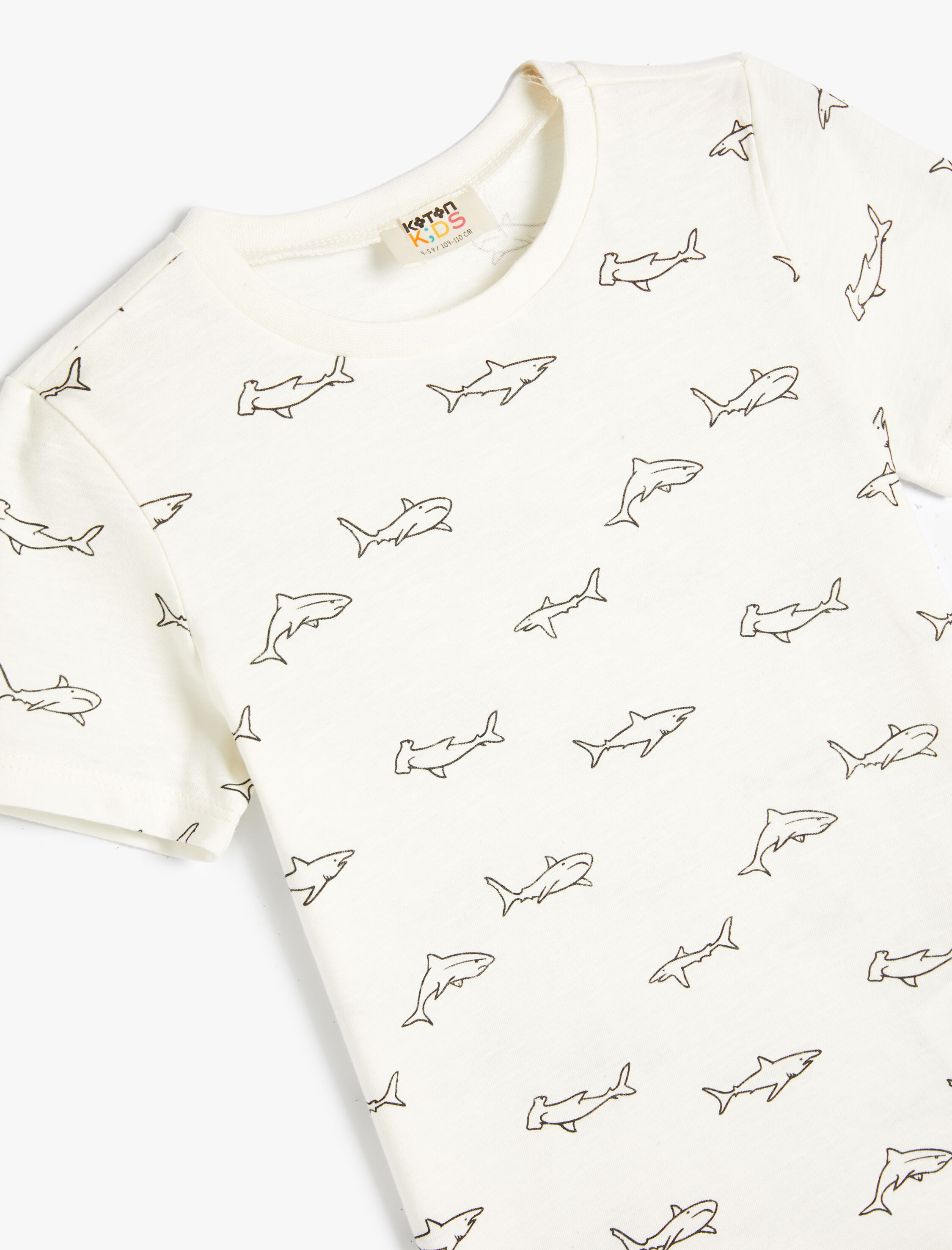  Erkek Çocuk Tişört Köpekbalığı Baskılı Kısa Kollu Bisiklet Yaka Pamuklu