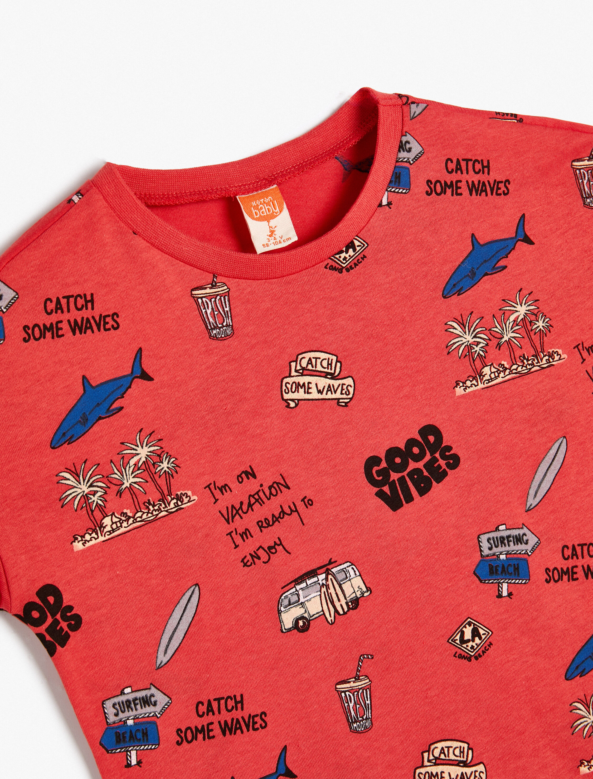  Erkek Bebek Tişört Yaz Temalı Baskılı Kısa Kollu Pamuklu