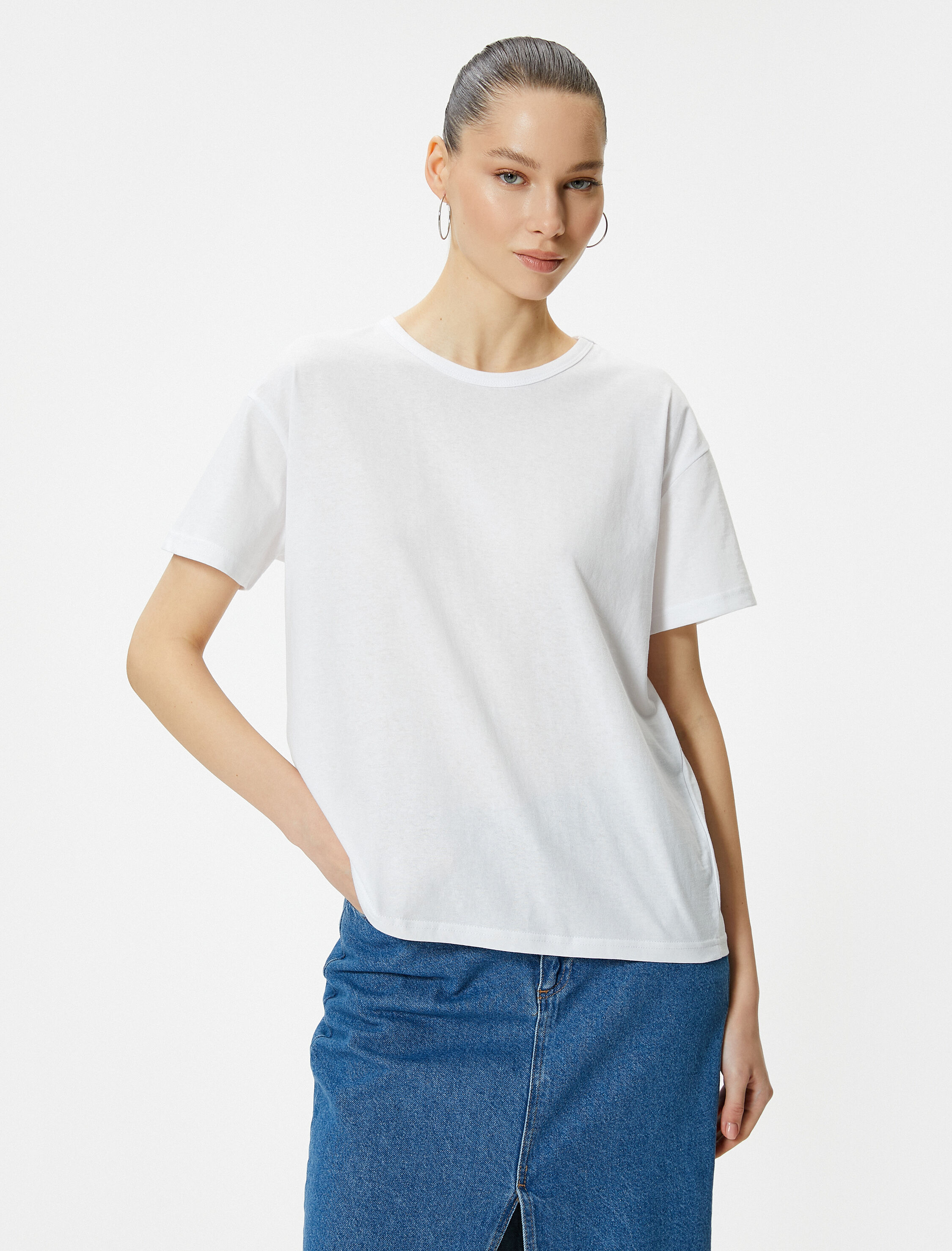   Oversize Tişört Soluk Efektli Kısa Kollu Bisiklet Yaka Pamuklu