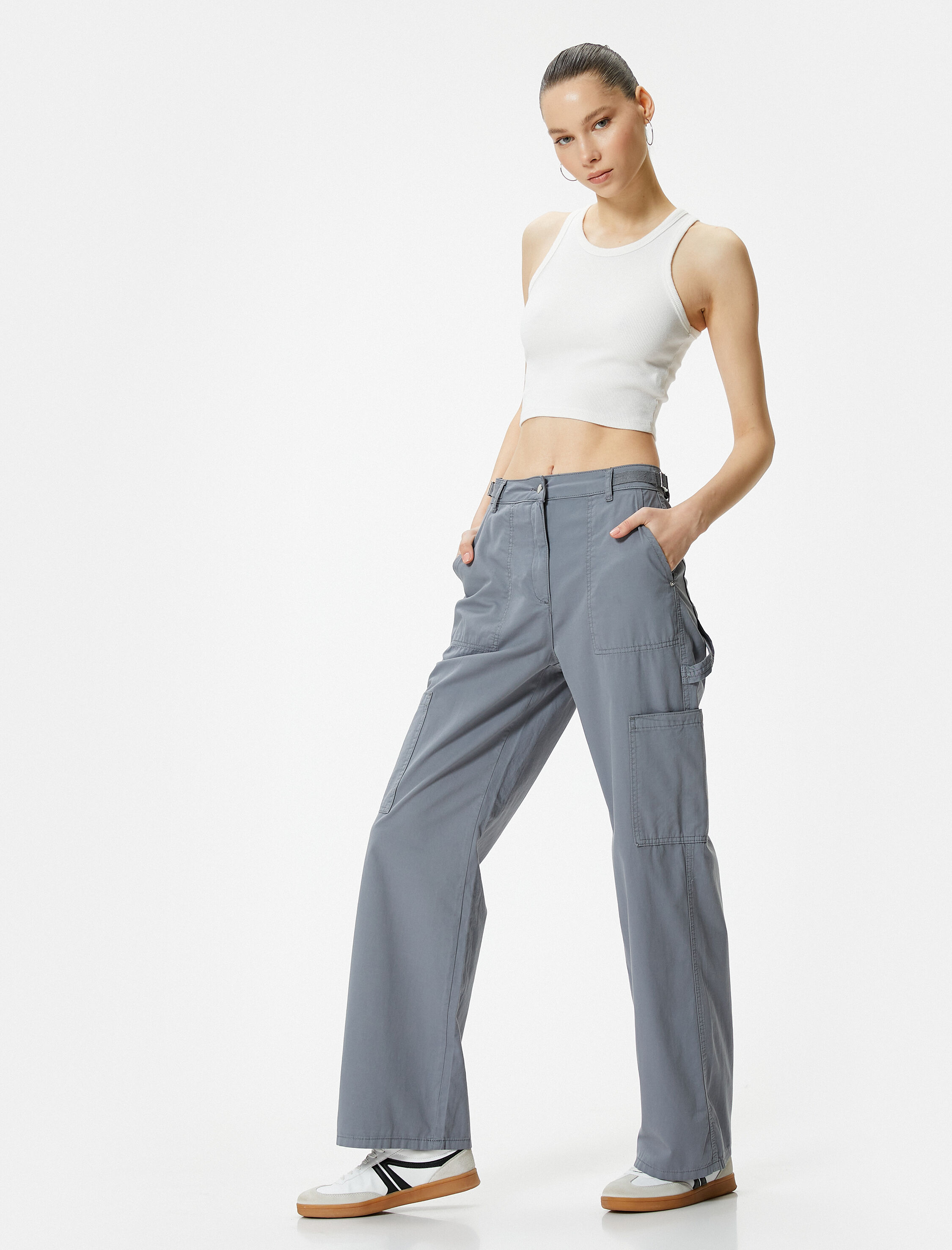   Bol Paça Pantolon Yüksek Bel Cep Detaylı