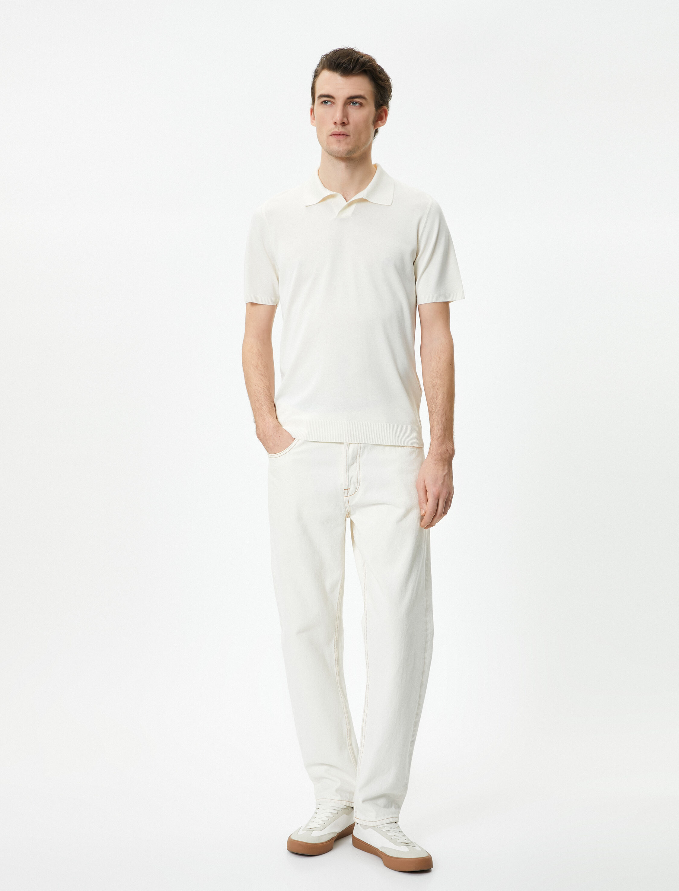   Polo Yaka İnce Triko Tişört Slim Fit Kısa Kollu Kırçıllı