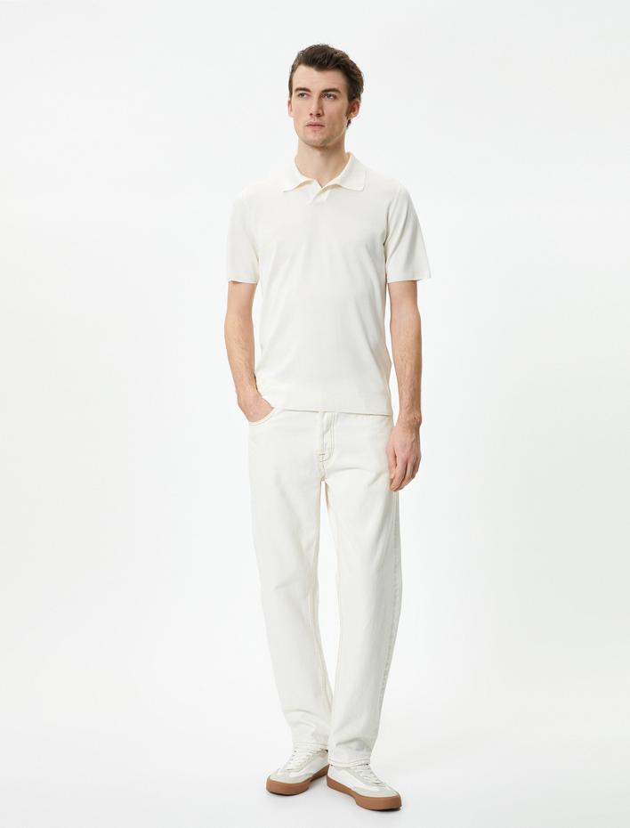  Polo Yaka İnce Triko Tişört Slim Fit Kısa Kollu Kırçıllı