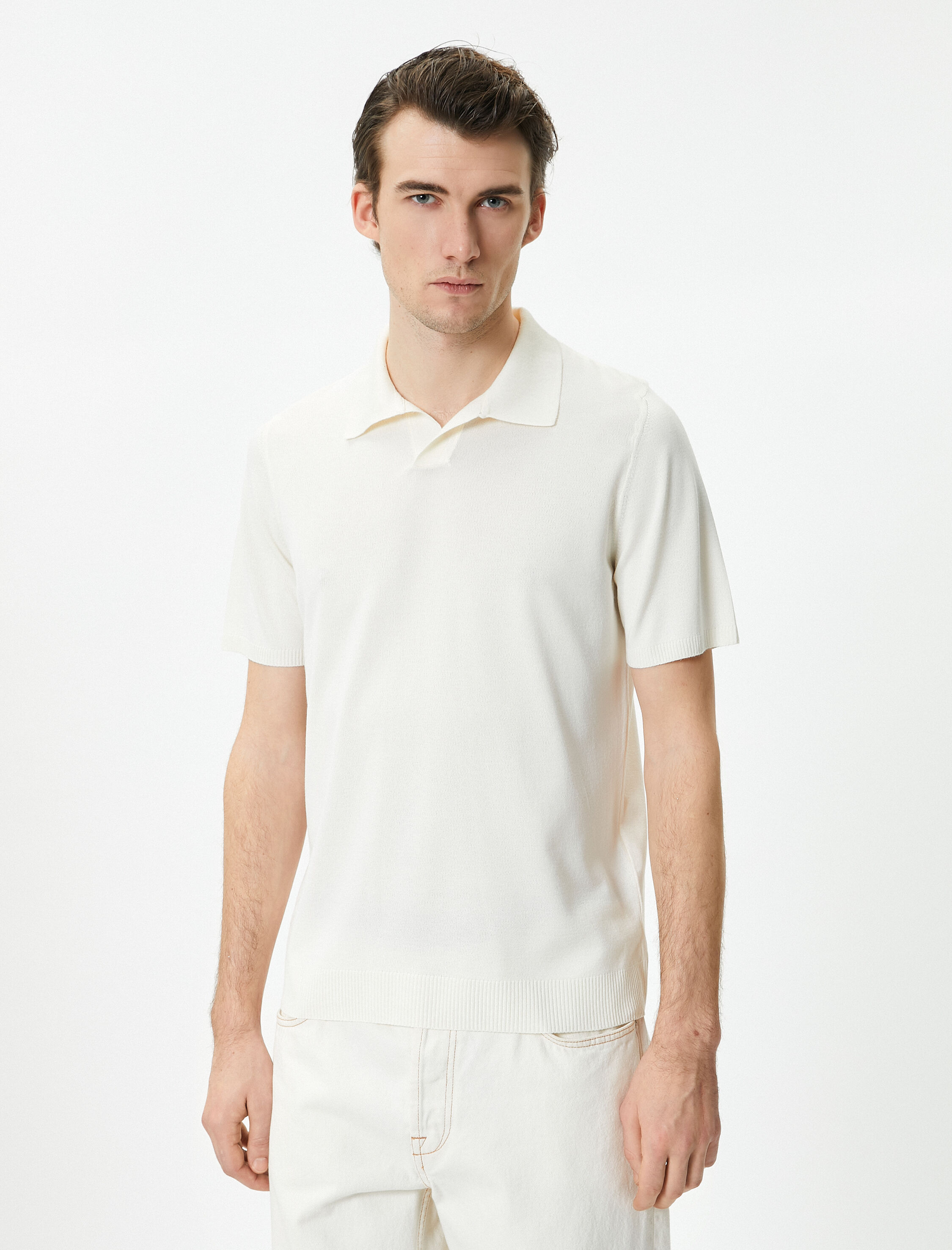   Polo Yaka İnce Triko Tişört Slim Fit Kısa Kollu Kırçıllı