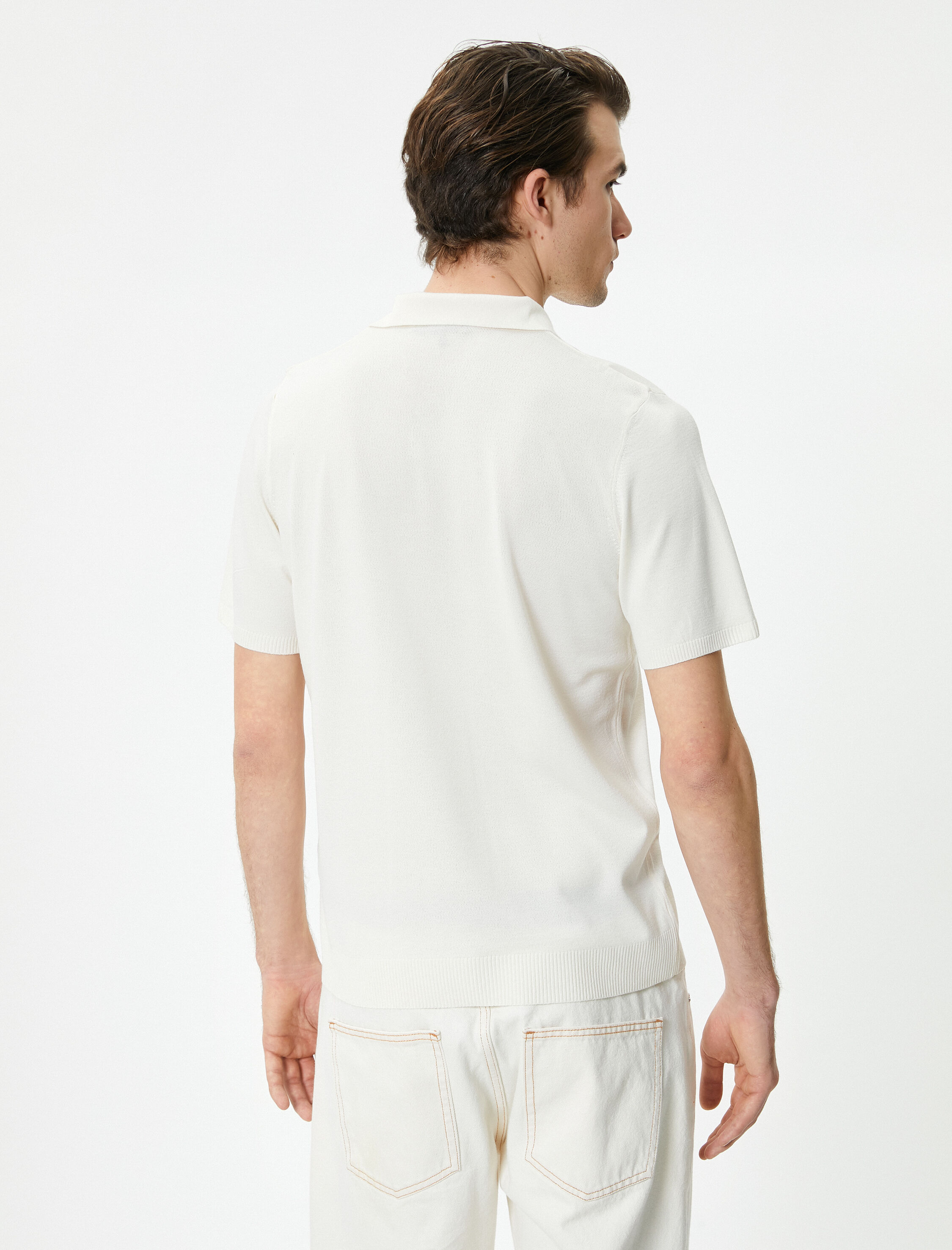   Polo Yaka İnce Triko Tişört Slim Fit Kısa Kollu Kırçıllı