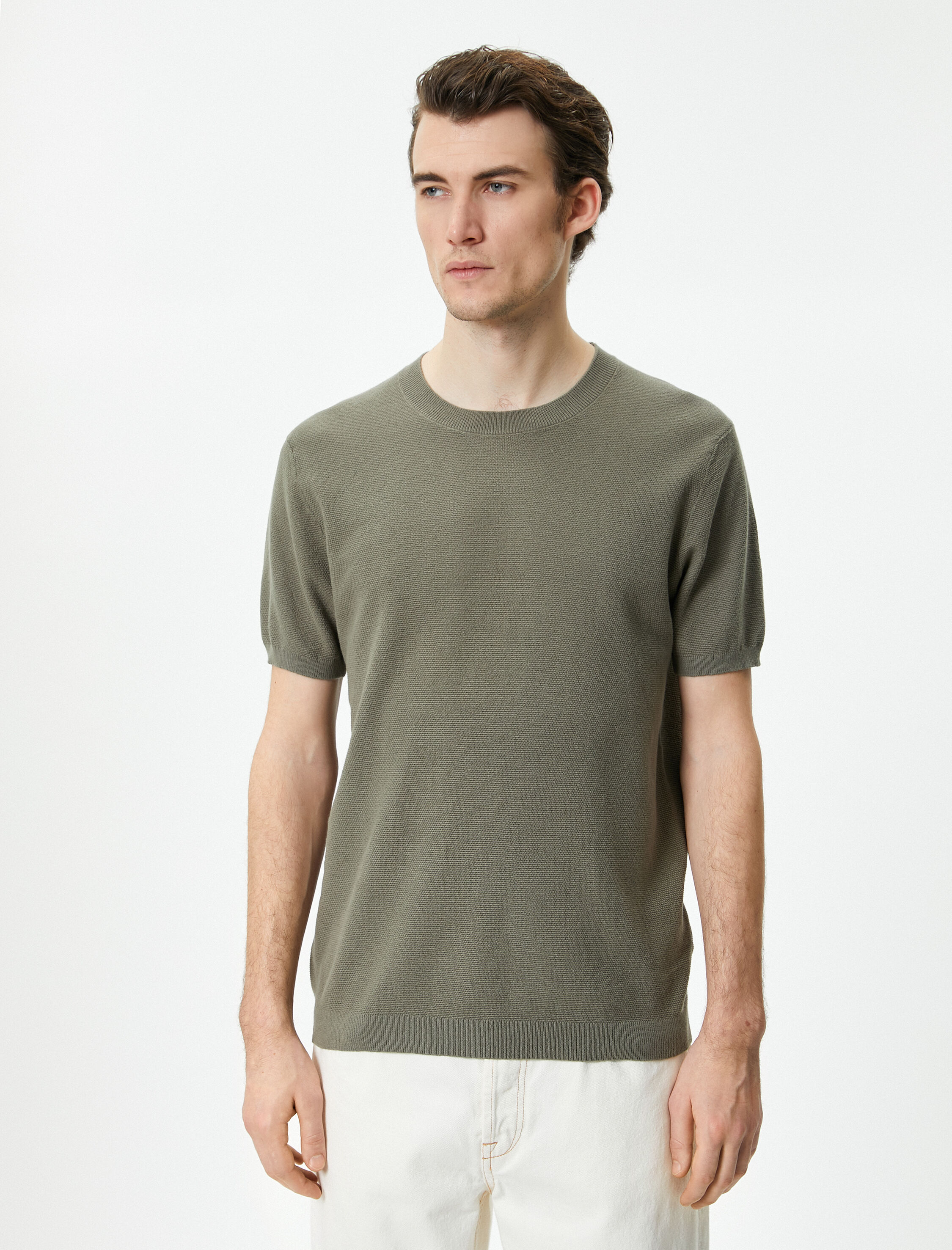 Triko Tişört Kısa Kollu Bisiklet Yaka Pamuklu