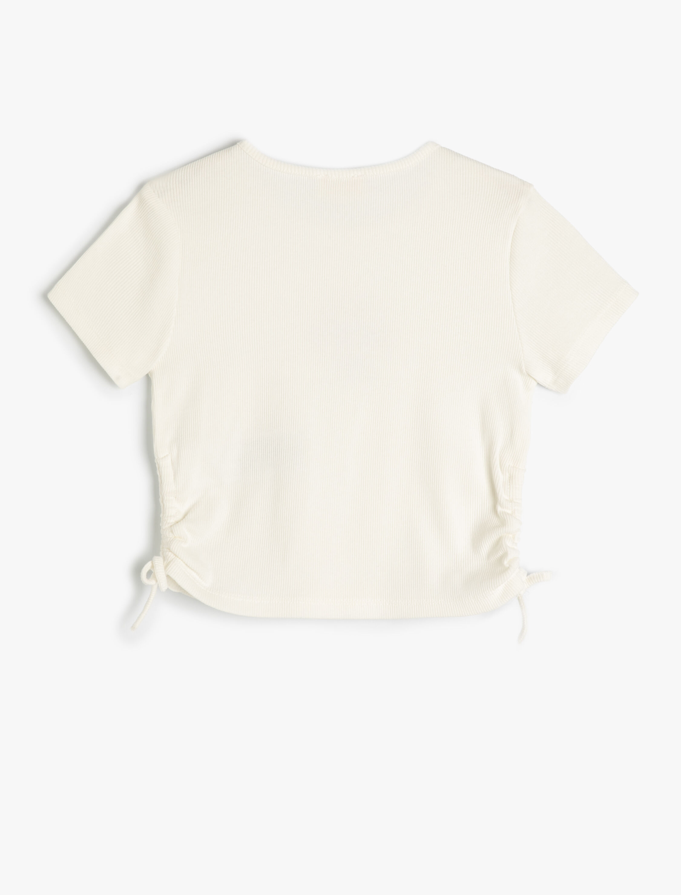  Kız Çocuk Crop Tişört Yanları Büzgülü Kısa Kollu Baskılı Yuvarlak Yaka