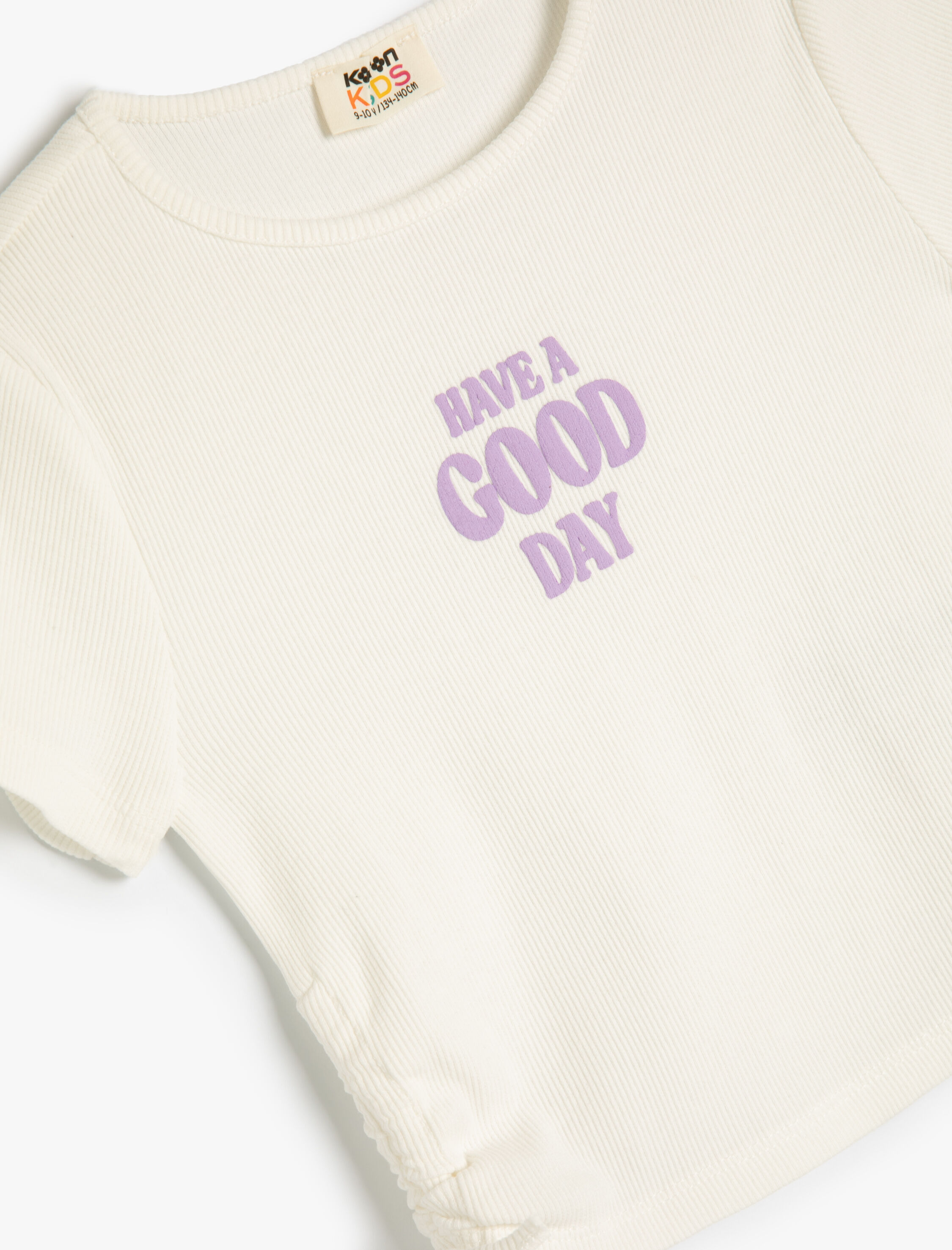  Kız Çocuk Crop Tişört Yanları Büzgülü Kısa Kollu Baskılı Yuvarlak Yaka